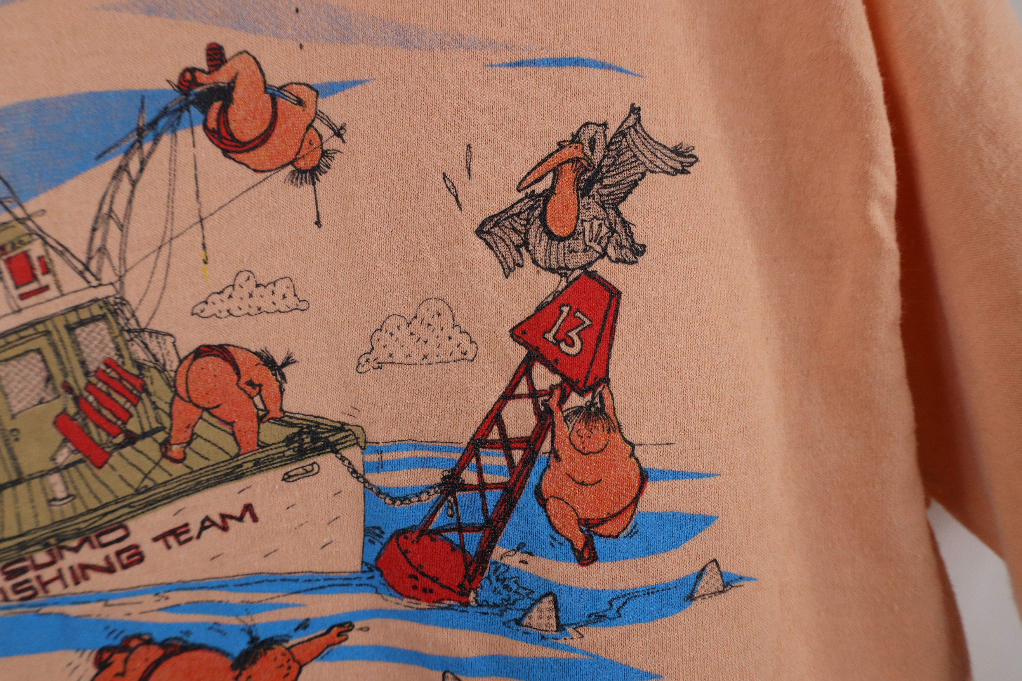 Vintage Vintage 80s Funny Comic Sumo Fishing Team T-Shirt Pink USA Size US M / EU 48-50 / 2 - 12 Thumbnail