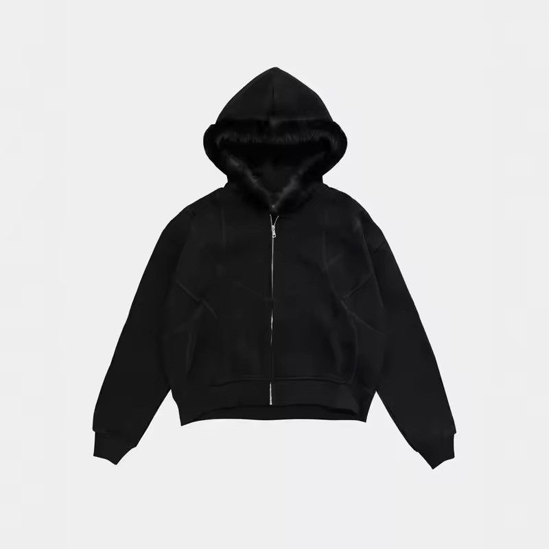 Japanese Brand Fashion Y2K Retro Ins Fur Hat Patchwork Striped Zip Hoodies Size US XL / EU 56 / 4 - 5 Thumbnail