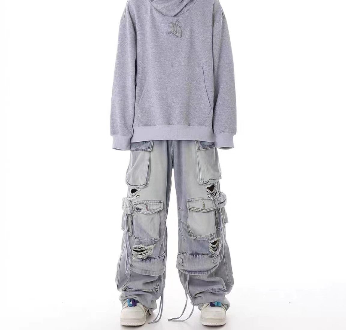 Japanese Brand × Jean Retro heavy industry beggar ripped workwear wide leg jeans Size US 30 / EU 46 - 7 Thumbnail