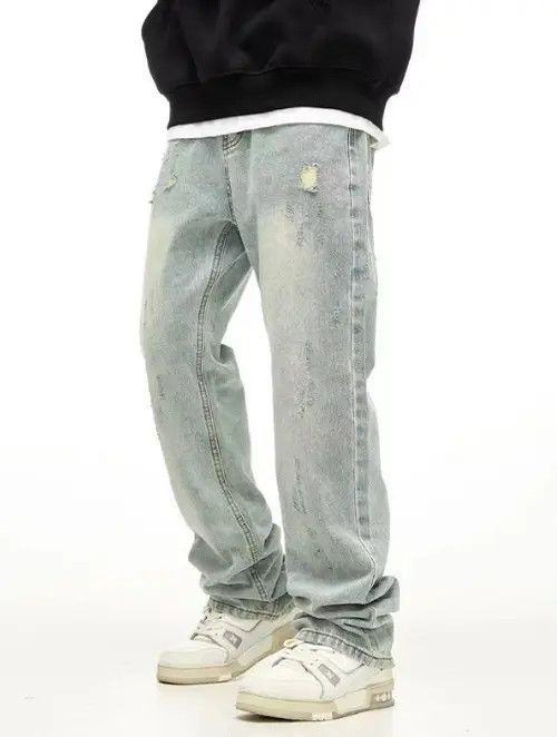 Japanese Brand × Jean Pants Distressed retro simple washed loose ripped jeans Size US 34 / EU 50 - 1 Thumbnail