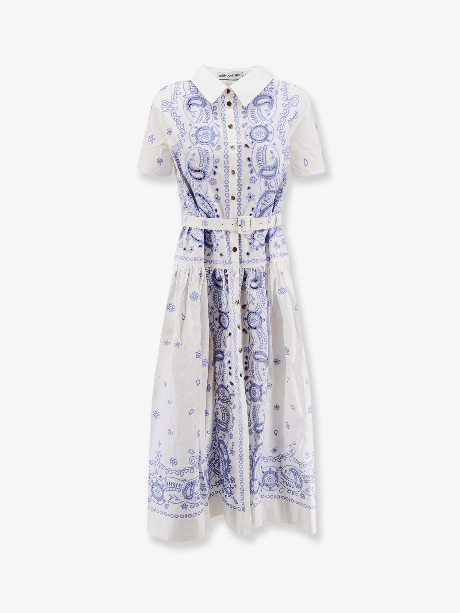 Self-Portrait Long Cotton Dress With All-Over Contrasting Embroidery Size S / US 4 / IT 40 - 1 Thumbnail