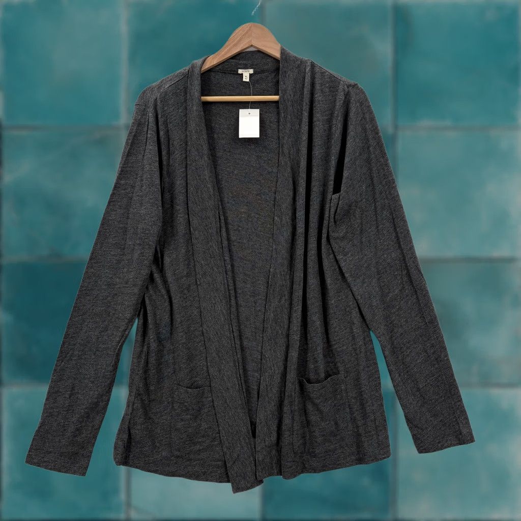 J.Crew J.CREW Cardigan Womens XL Gray Cotton Modal Open Front Pockets Knit NWT Sweater Size XL / US 12-14 / IT 48-50 - 1 Thumbnail