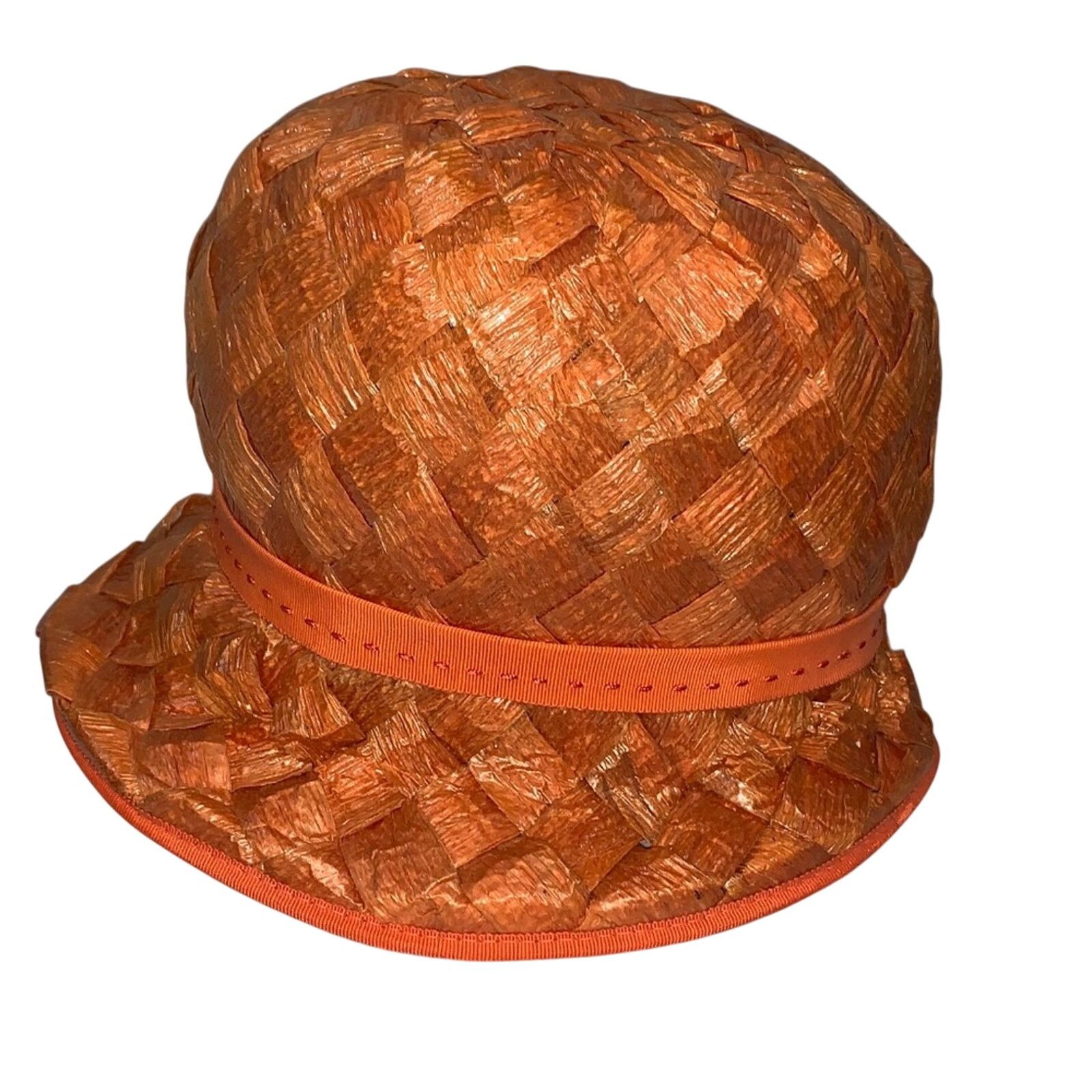 Vintage Vintage Orange Basket Weave Bucket Hat with Bow Size ONE SIZE - 3 Thumbnail