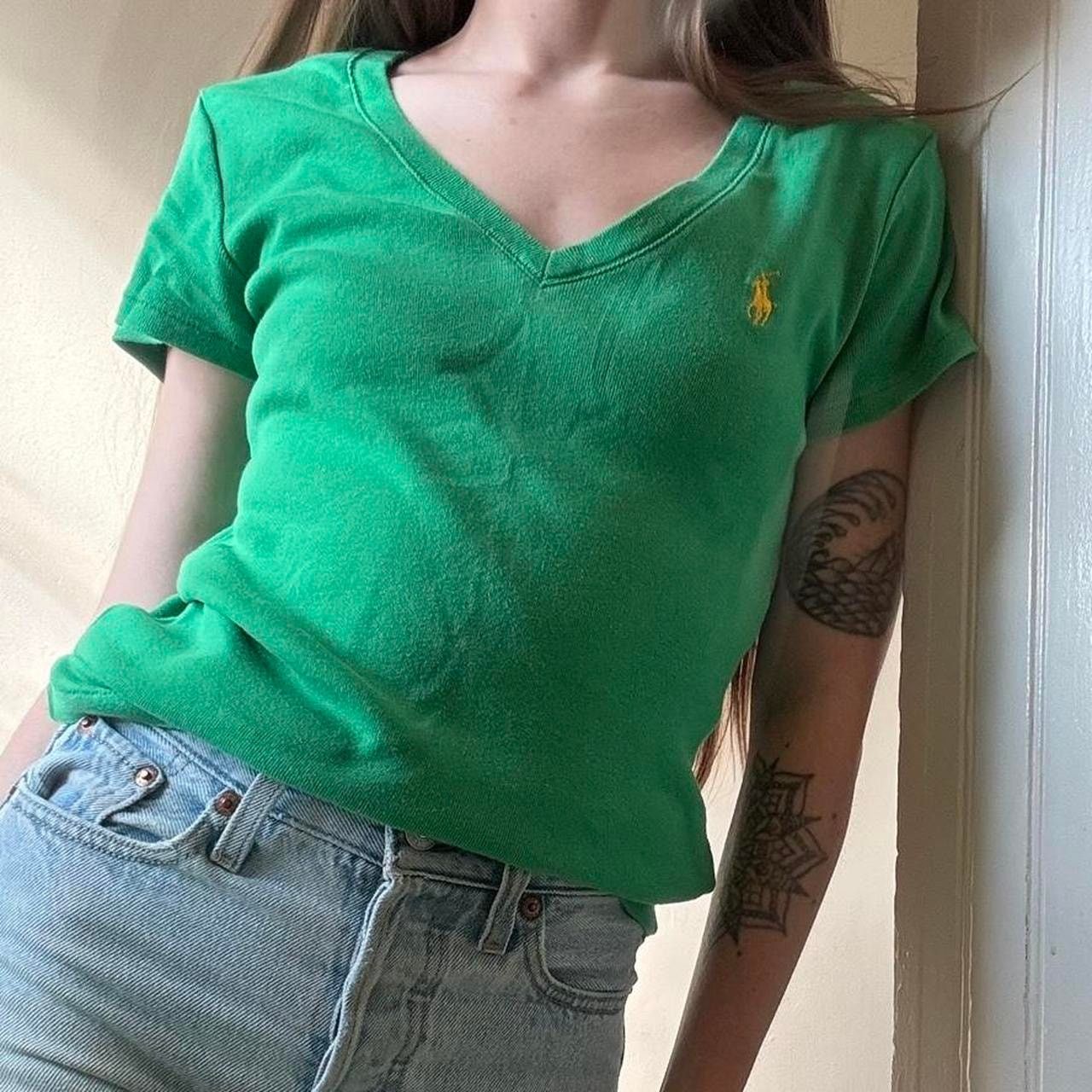 Polo Ralph Lauren Vintage Ralph Lauren Green V-Neck T-Shirt Small Cotton Y2K Size S / US 4 / IT 40 - 1 Thumbnail