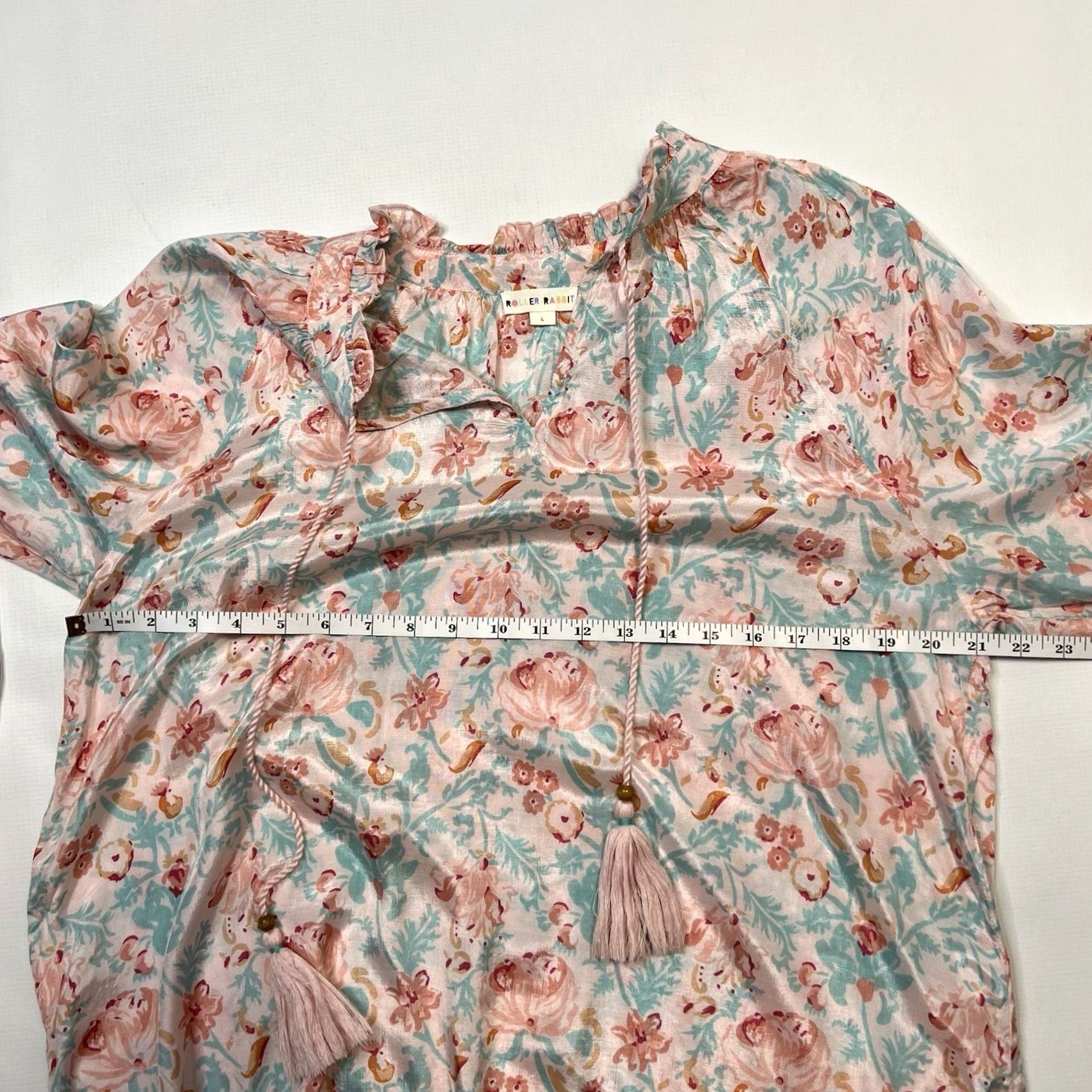 Vintage Roller Rabbit Floral Viscose V-neck Top Pink Blue - Size L - Blouse - Womens Size L / US 10 / IT 46 - 7 Thumbnail