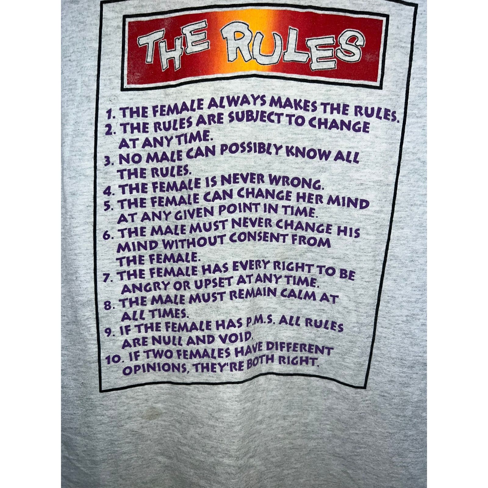Fruit Of The Loom Vintage The Rules Shirt The Female Is Never Wrong Tee 90s M Size US M / EU 48-50 / 2 - 4 Thumbnail