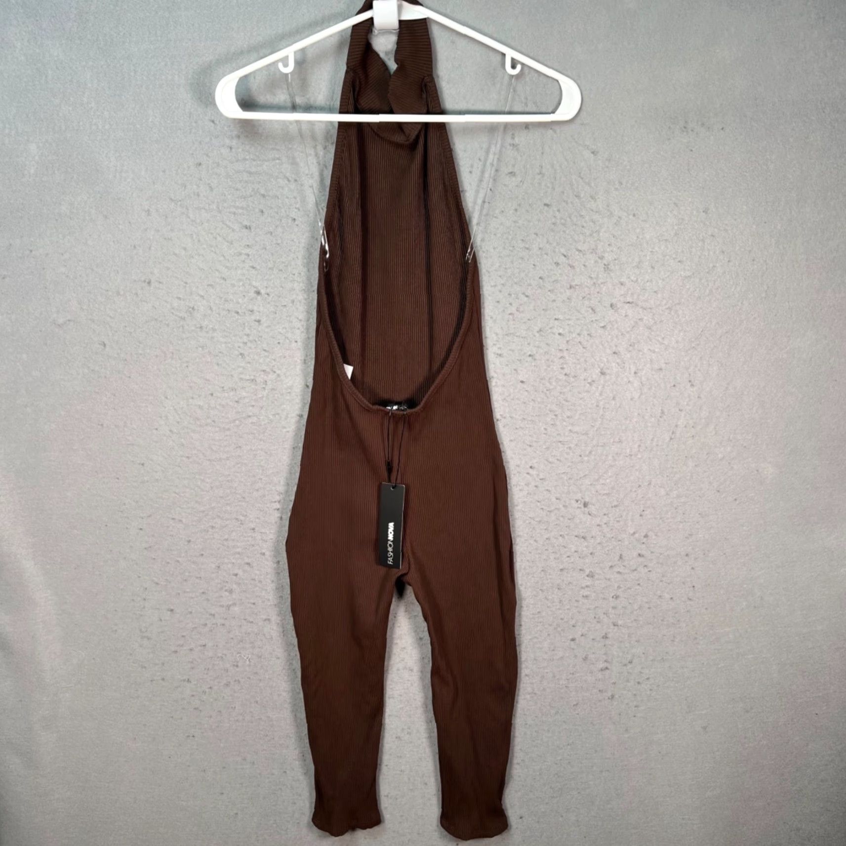Fashion Nova Fashion Nova Womens Small Brown Sleeveless Halter Jumpsuit NEW! One-Piece Card: Ribbed Spandex Rayon Casual Size 28" / US 6 / IT 42 - 2 Thumbnail