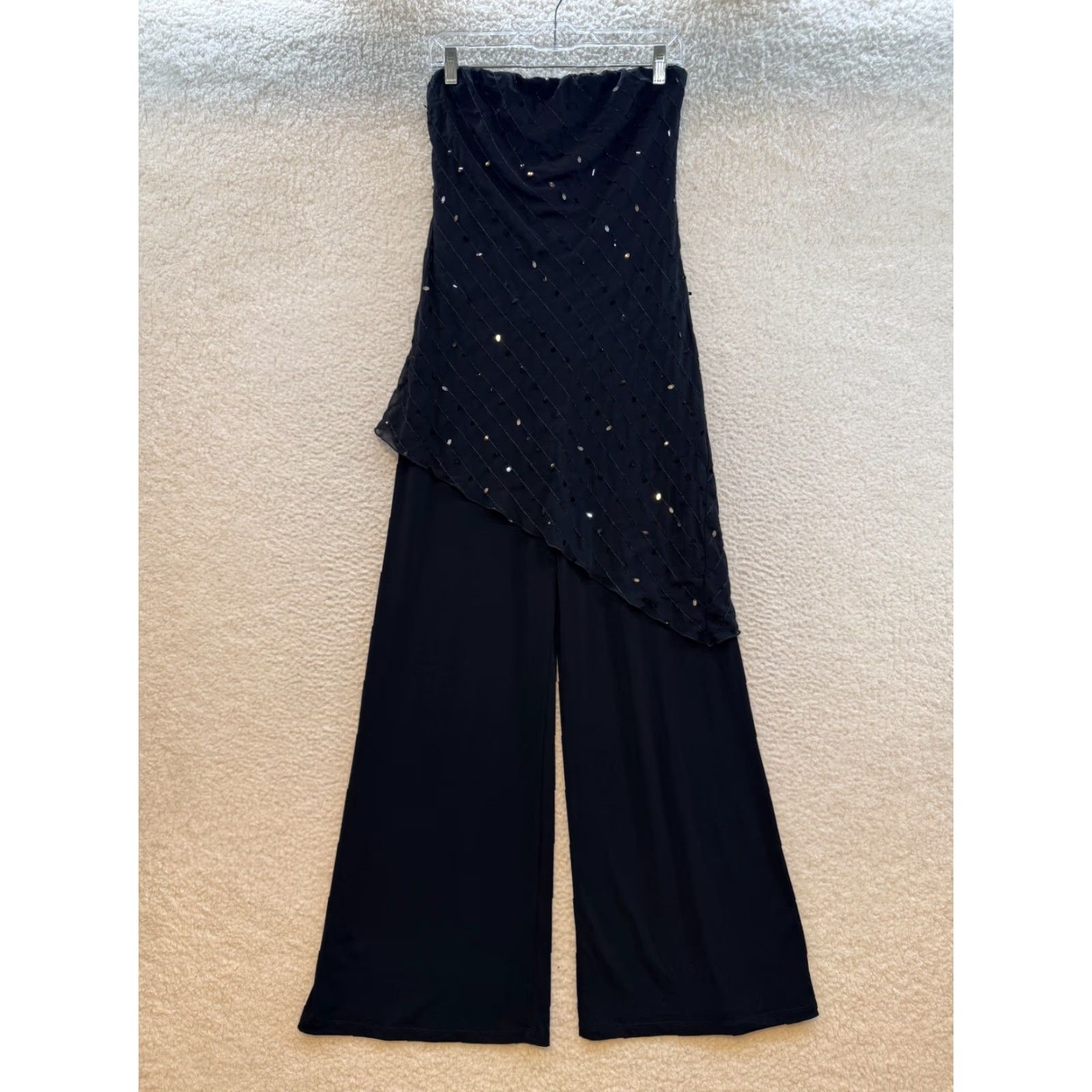 Vintage VINTAGE Y2K Strapless Jumpsuit 2 Piece Set Black Sequin Wide Leg Jumpsuit Medium Large Size 36" / US 14 / IT 50 - 2 Thumbnail