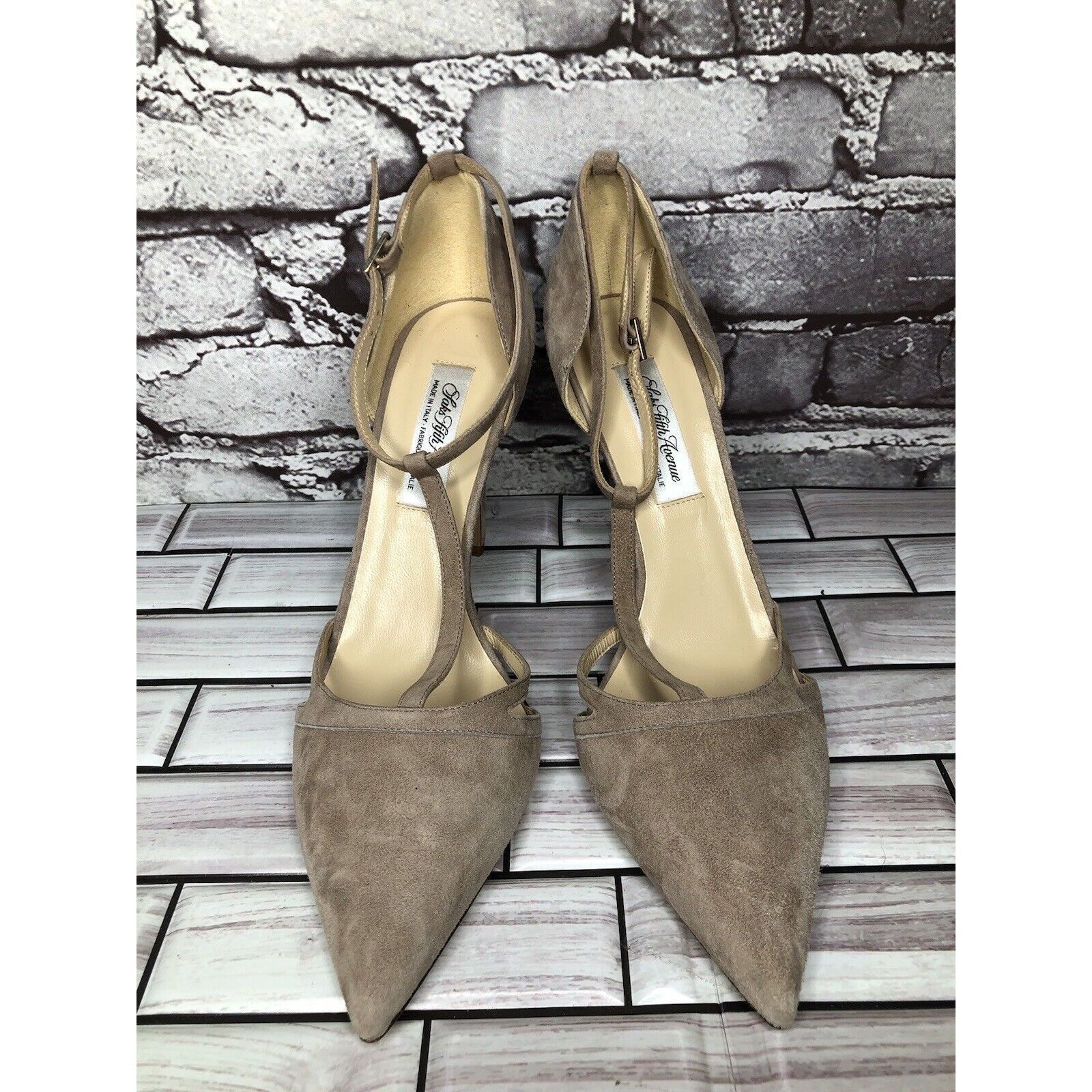 Saks Fifth Avenue Saks Fifth Ave Taupe Suede Leather Pointed Toe Strap Heels W Size US 9.5 / IT 39.5 - 2 Thumbnail