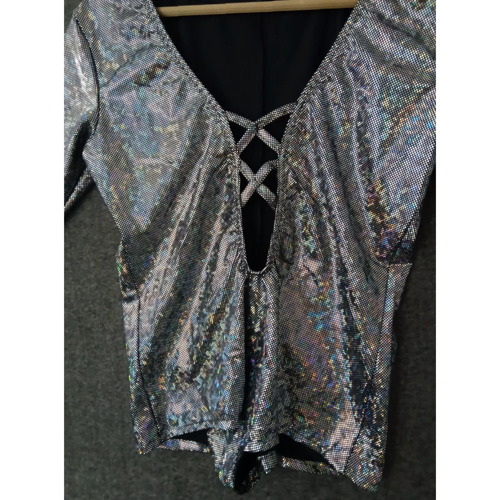 Vintage Womens Hooded Top V-Neck Shiny Silver XL Shirt Women Size XL / US 12-14 / IT 48-50 - 7 Thumbnail