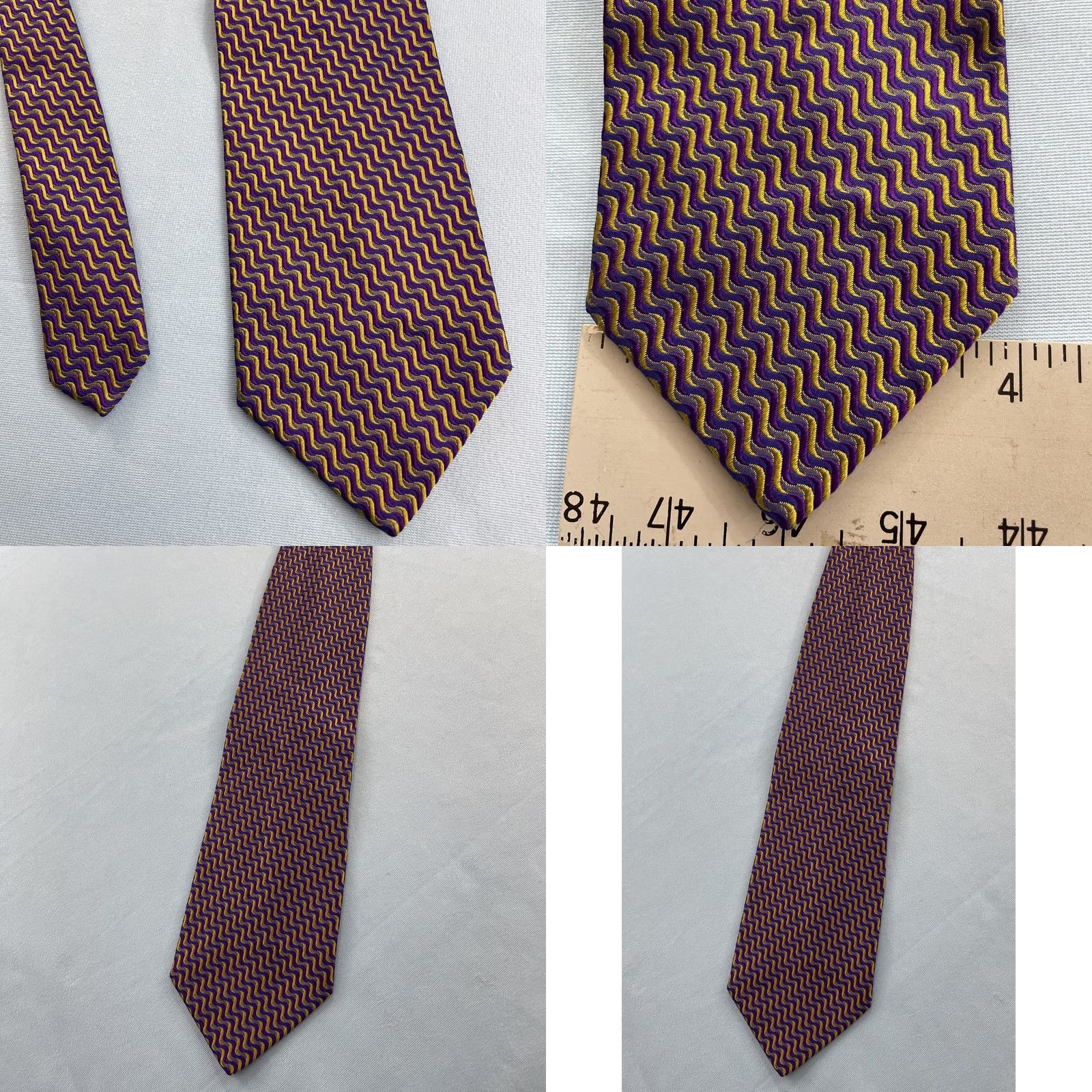 Vintage VINTAGE Pavone Geometric Optical Illusion Purple Yellow Wave Tie Italian Woven Silk 4x58 Men Silk Necktie Size ONE SIZE - 11 Thumbnail