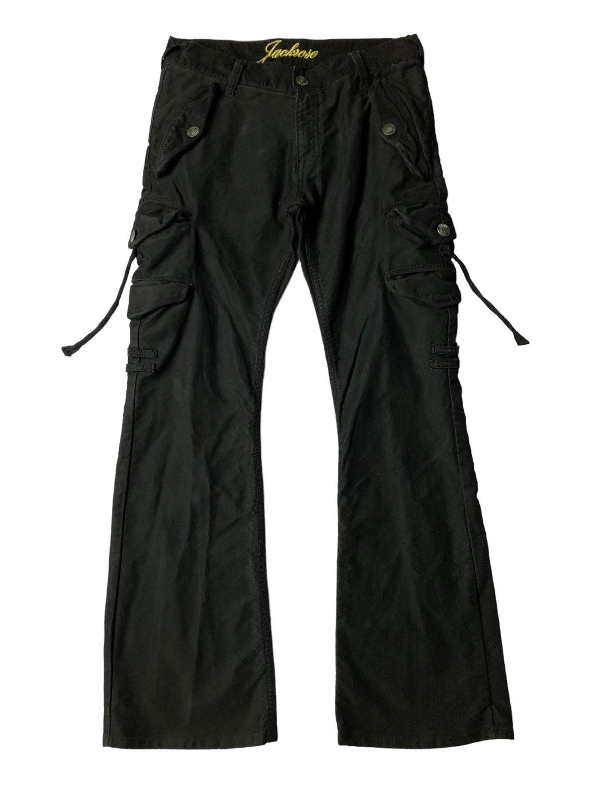 image of If Six Was Nine x Jack Rose Luv Maison Flared Bondage Zipper Cargo Pants in Black, Men's (Size 32)