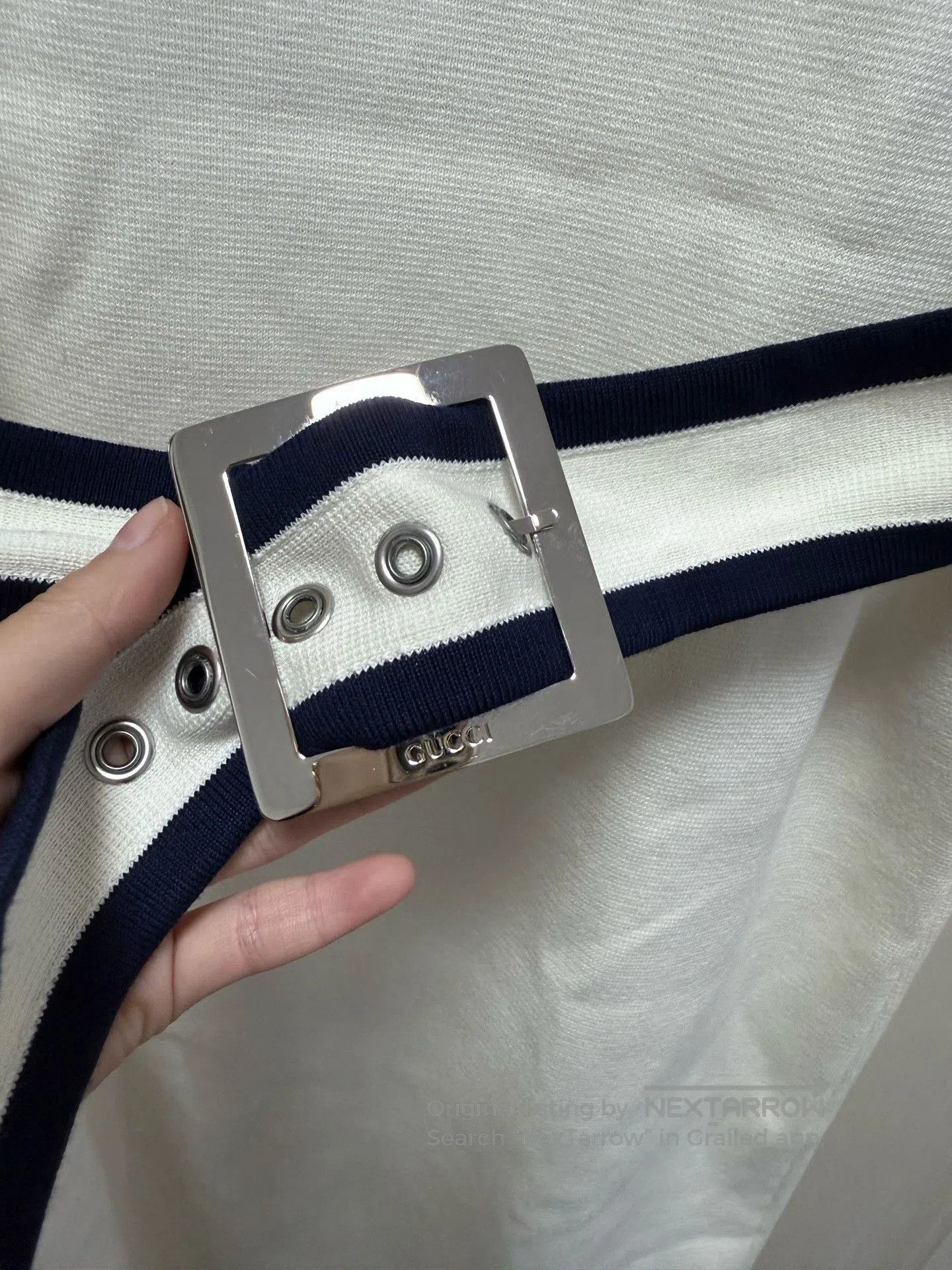 Gucci Gucci White Navy Trim Round Neck Dress. Size L / US 10 / IT 46 - 4 Thumbnail