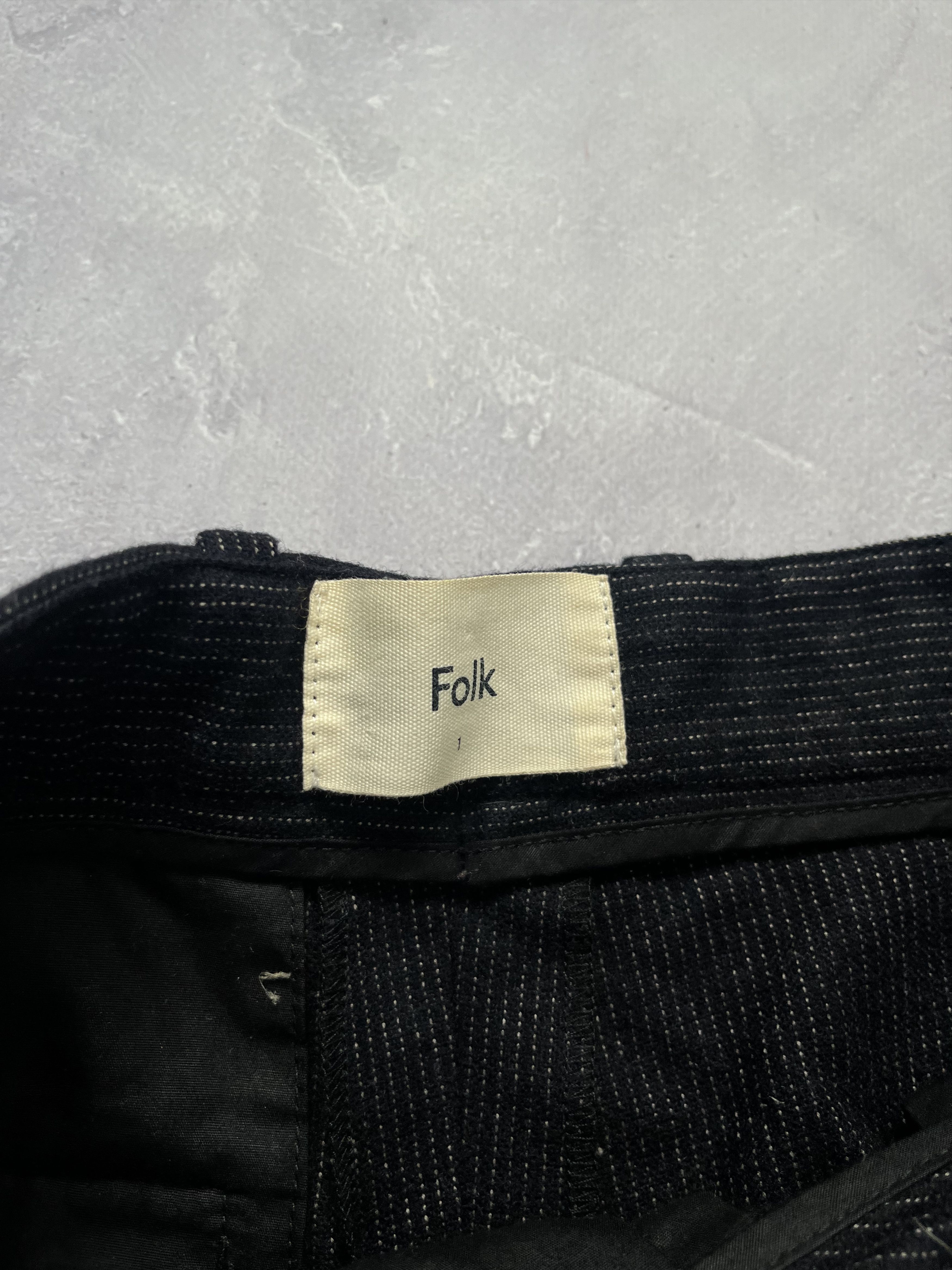 Folk FOLK Pinstripe Wool Trousers Pants Black Size 1/XS Size US 28 / EU 44 - 4 Thumbnail