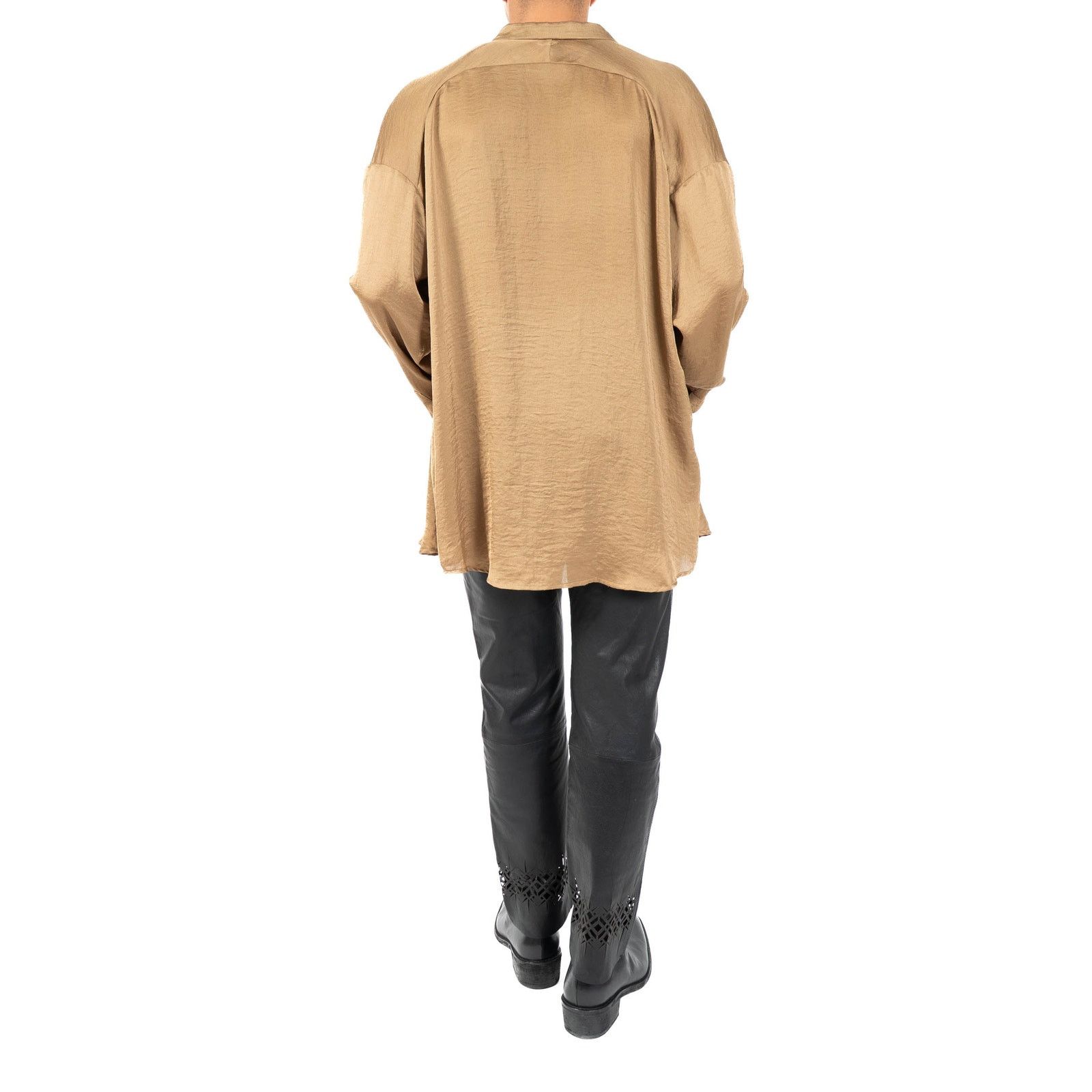 Haider Ackermann SS14 Oversized Mandarin Shirt in Gold-Beige Washed Silk Size US XS / EU 42 / 0 - 6 Thumbnail