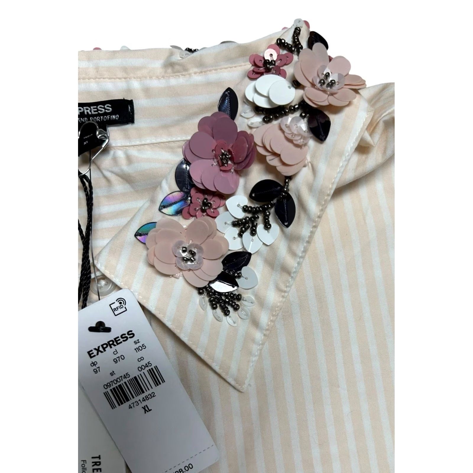 Express NWT Express Oversized Pink Stripe Button Down W/Floral Collar Detail Sz Medium Size M / US 6-8 / IT 42-44 - 7 Thumbnail