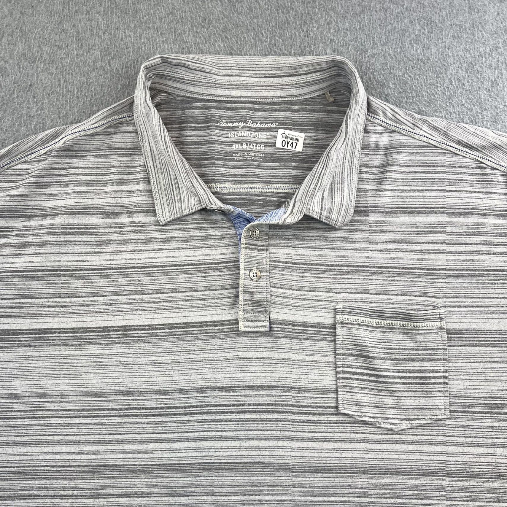 Tommy Bahama Tommy Bahama Polo Shirt Mens 4XLB Gray Island Zone Stripe Performance Casual Shirt Shirts Mens 4XLB Gray Island Zone Stripe Polo Size US XXL / EU 58 / 5 - 4 Thumbnail