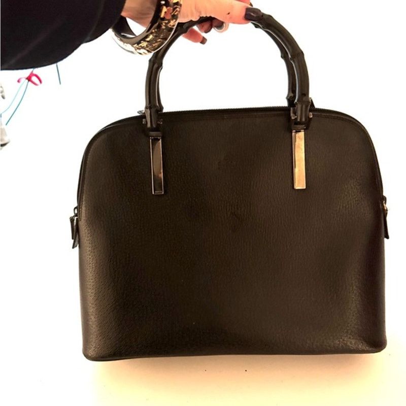 Gucci Gucci Black Pebble Grained leather w/bamboo handle bag Size ONE SIZE - 1 Thumbnail