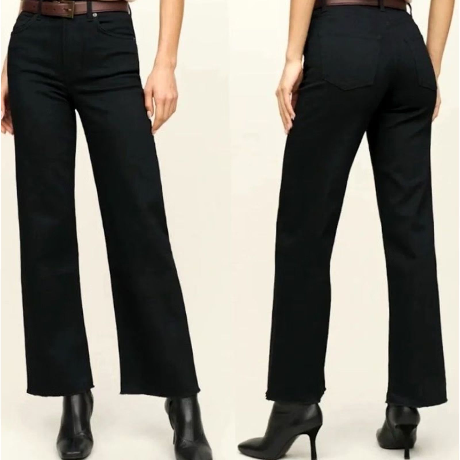 Reformation Reformation Jeans Emma High Rise Wide-Leg Black 29 Women's Regular Denim Cotton Elastane 27" Inseam 5-Pocket Style Pants Size 29" - 4 Thumbnail