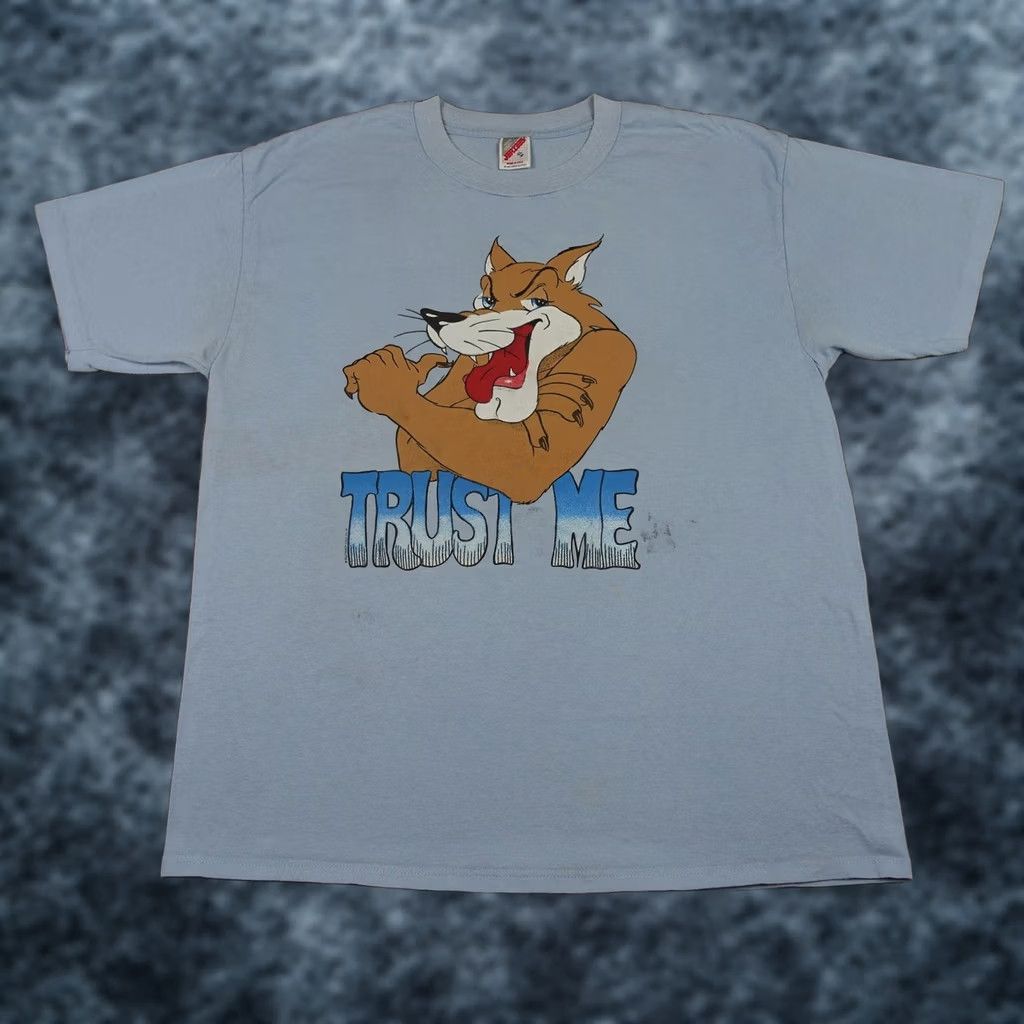 Jerzees VINTAGE Jerzees Wolf Cartoon Graphic Tee Mens XL Blue Crew Neck Short Sleeve T-Shirt USA Size US XL / EU 56 / 4 - 1 Thumbnail