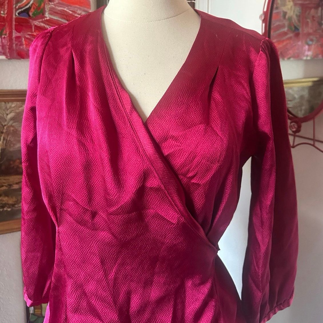 Banana Republic banana republic red long sleeve wrap blouse Size S / US 4 / IT 40 - 2 Thumbnail