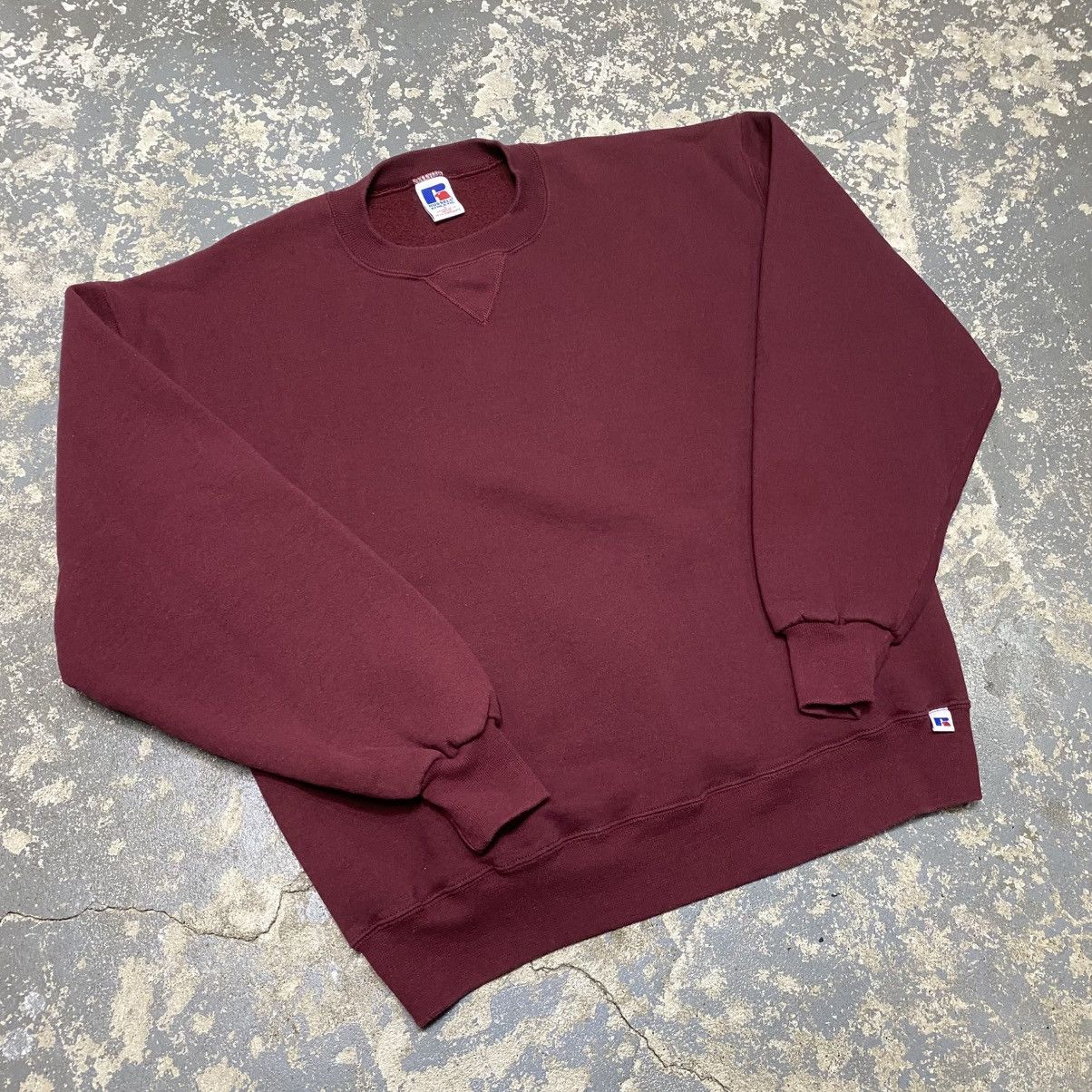 Russell Athletic × Vintage Vintage Russell Athletic Maroon Blank Boxy Crewneck Hoodie Size US L / EU 52-54 / 3 - 8 Thumbnail