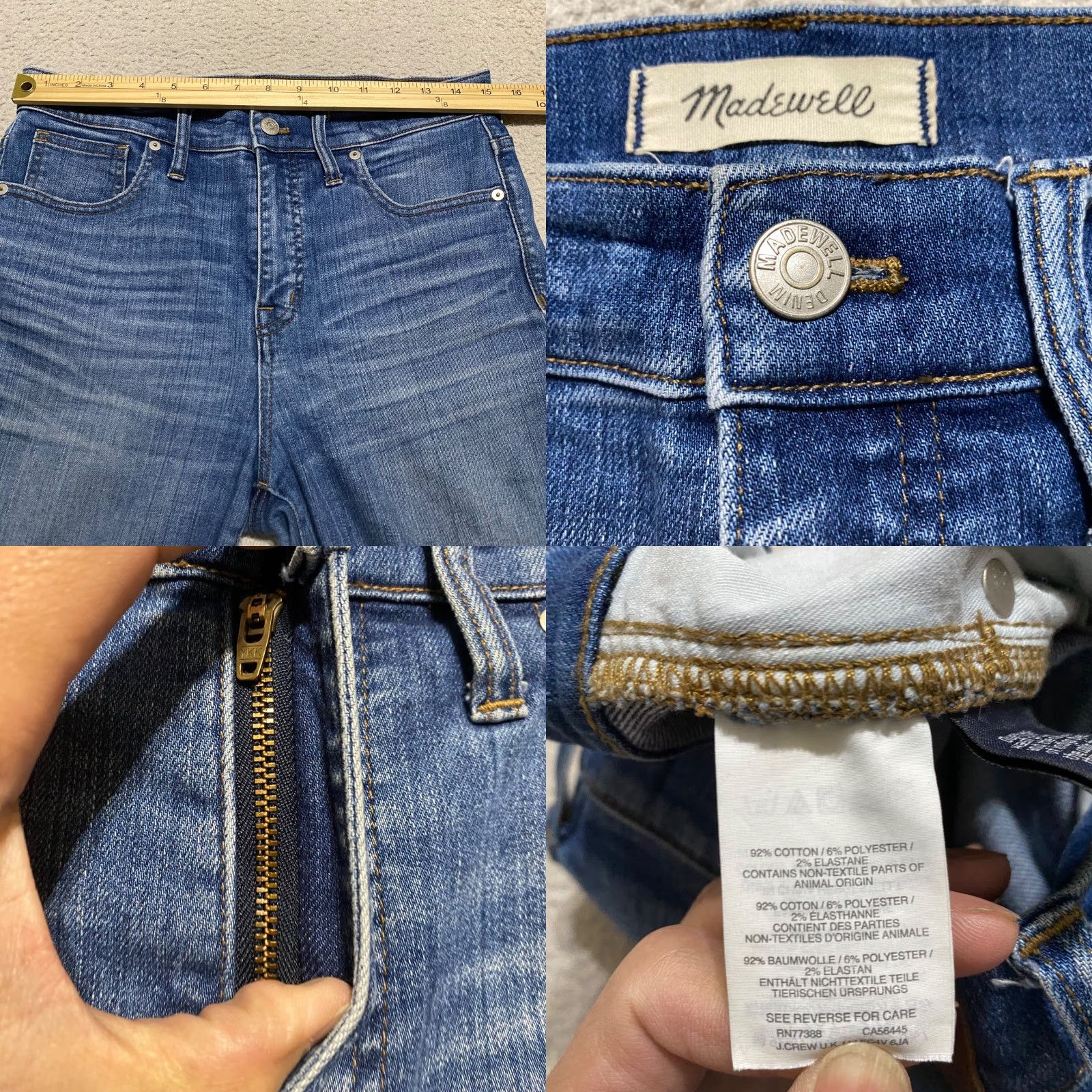 Madewell Madewell Jeans Womens Blue Denim High Rise Skinny 29 in. Distressed 5-Pocket Regular Rise Button Zip Hem Size 29" - 8 Thumbnail