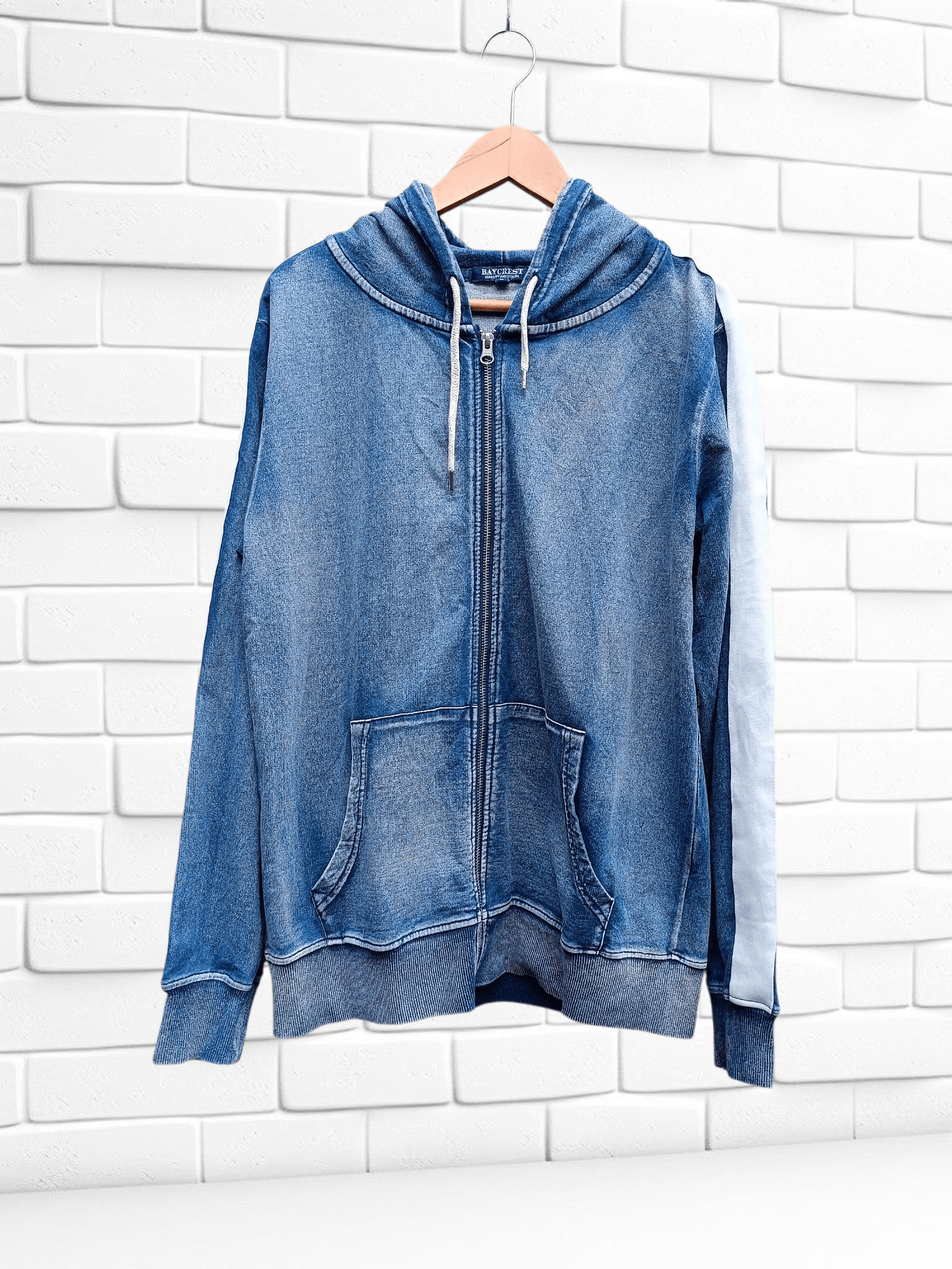 Denim Style Baycrest Zip-Up Hoodie with Cut Denim Stripes