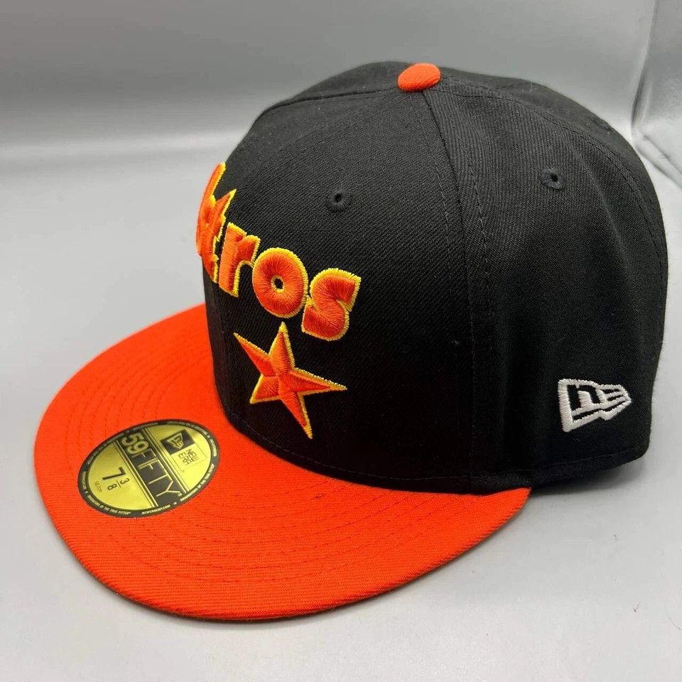 New Era Houston Astros Hat Men 7 3/8 59Fifty New Era MLB Fitted Cap Size ONE SIZE - 4 Thumbnail