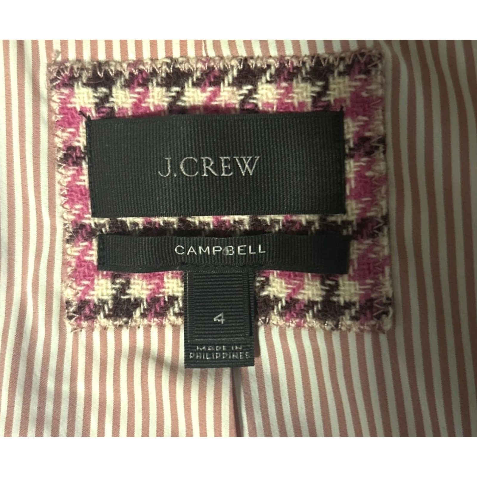 J.Crew J.CREW Blazer Women 4 Pink Houndstooth Wool Blend Lined One-Button Notch Lapel Regular Size Size S / US 4 / IT 40 - 3 Thumbnail