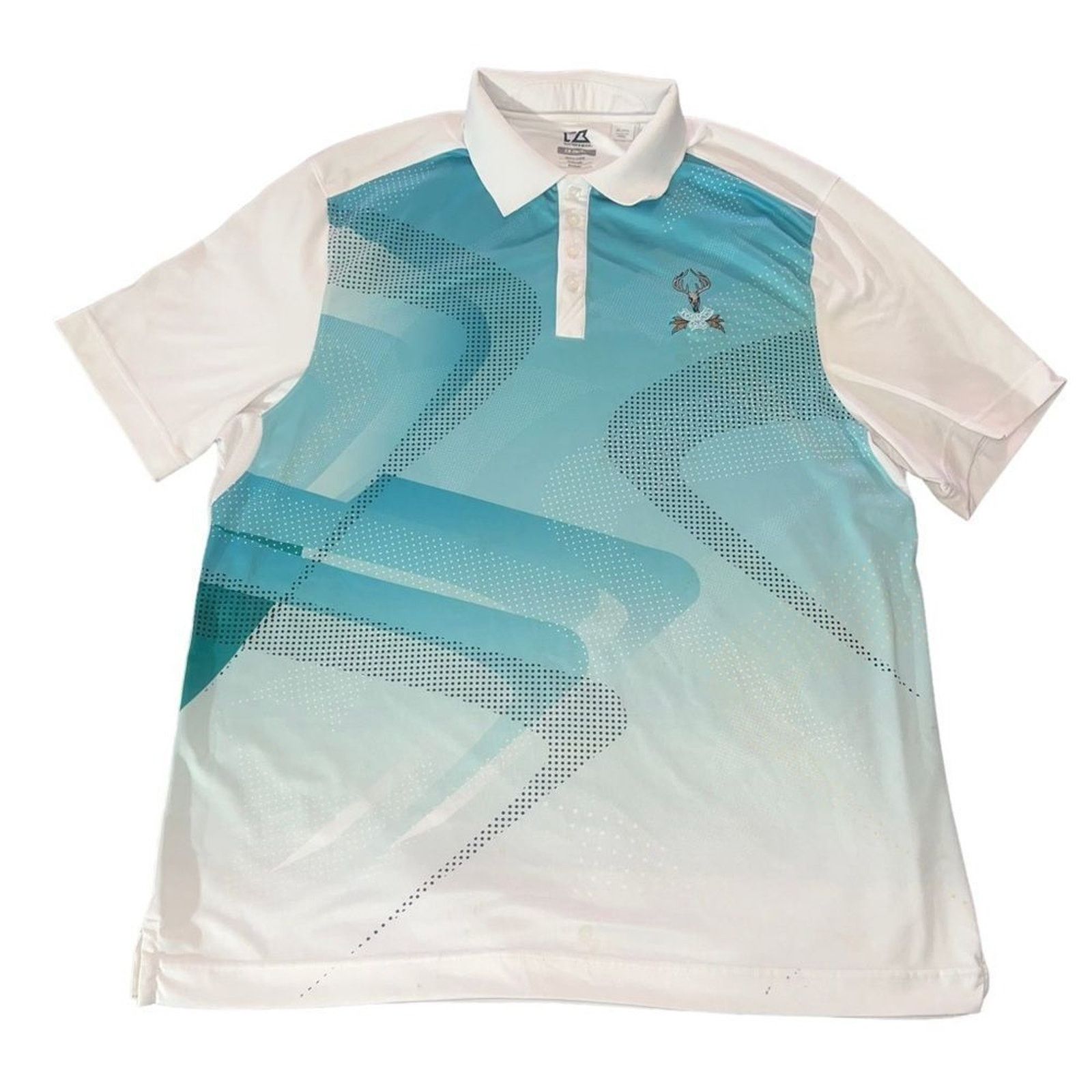 Cutter & Buck Cutter & Buck Men's Golf Polo Shirt XL White Aqua Abstract Size US XL / EU 56 / 4 - 2 Thumbnail