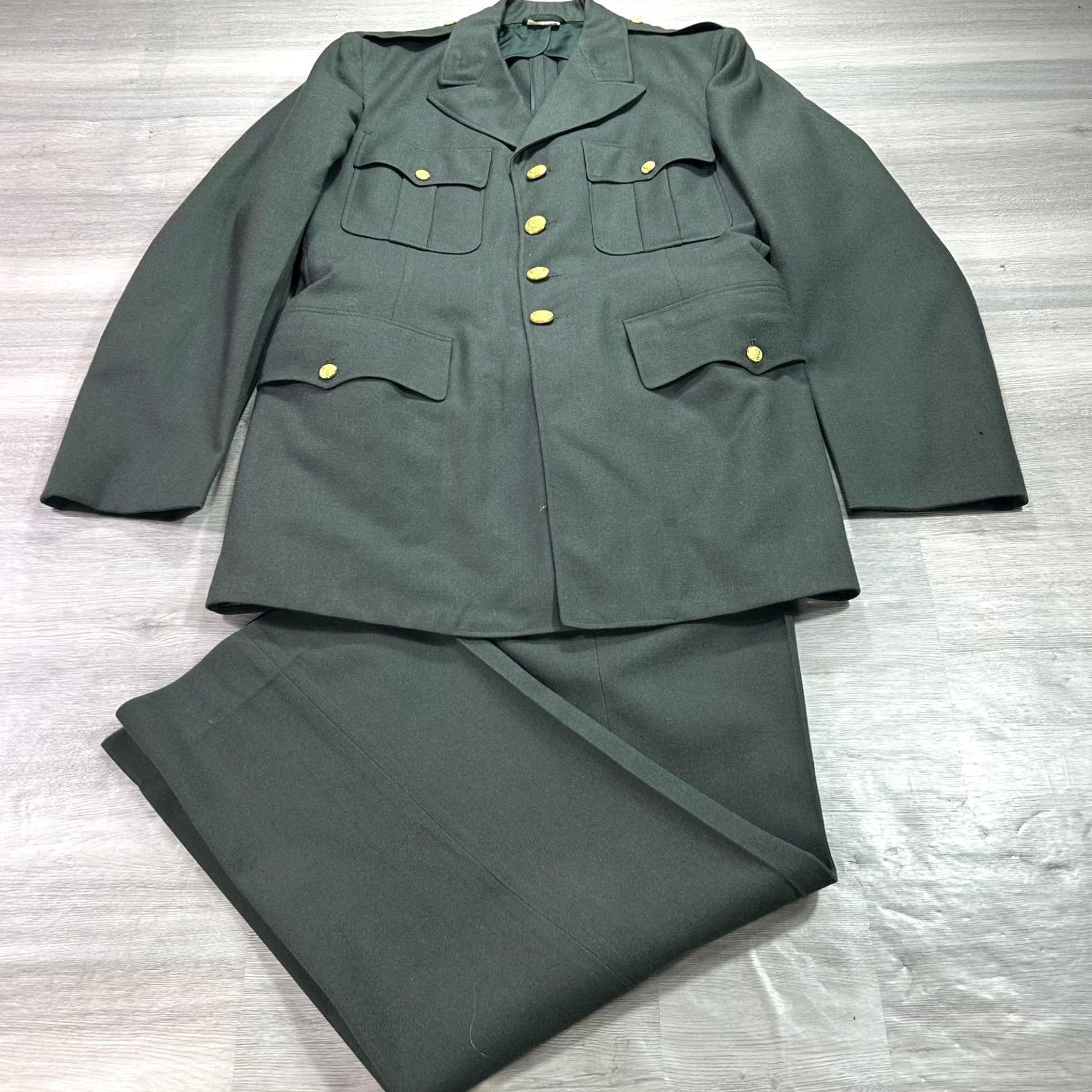 Vintage US Army Green Dress Suit Mens 41L Jacket 30x31 Pants 2 Piece Uniform Formal Shirt Hoodie Hat Size 42R - 2 Thumbnail