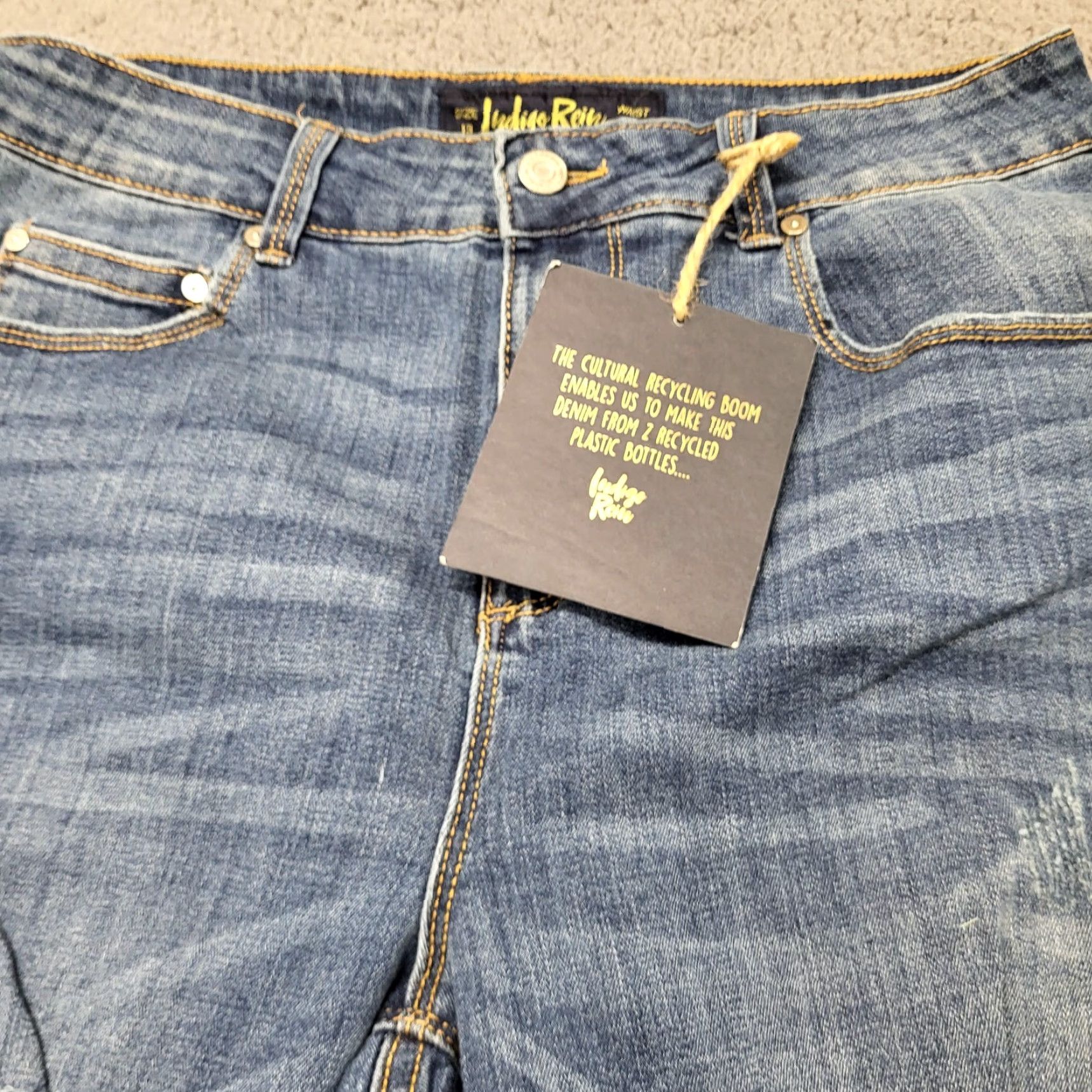 Vintage Indigo Rein Jeans Women's 13/30 Med Blue Wash Distressed High Rise Crop 5-Pocket Jeans Slim Boys/Girls Men? Size 34" / US 12 / IT 48 - 4 Thumbnail