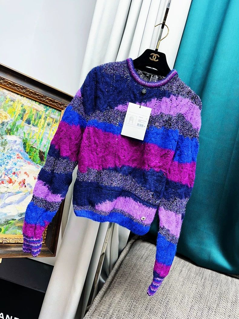 Chanel Chanel 22A purple and blue color-blocked alpaca sweater Size XXS / US 00 / IT 34 - 9 Thumbnail