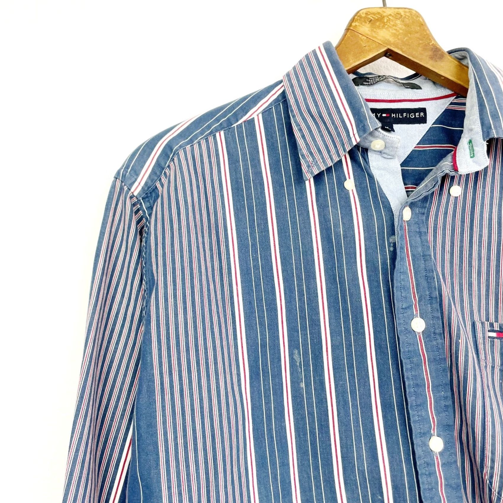 Tommy Hilfiger VINTAGE Tommy Hilfiger Shirt Mens Size M 1990s Red Blue Striped Long Sleeve Button-Front Cotton 100% Grunge Size US M / EU 48-50 / 2 - 4 Thumbnail