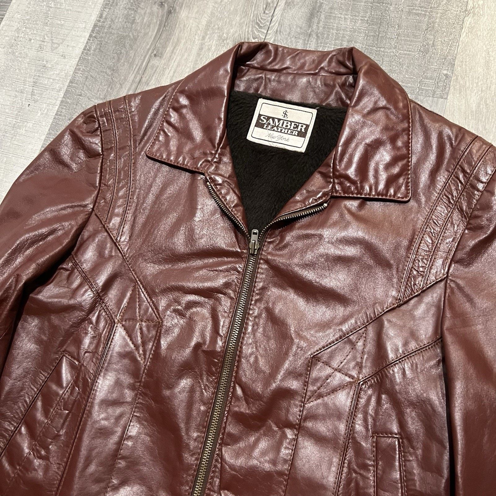 Vintage VTG 60s Samber Leather New York Fur Liner Full Zip Oxblood Size US M / EU 48-50 / 2 - 3 Thumbnail