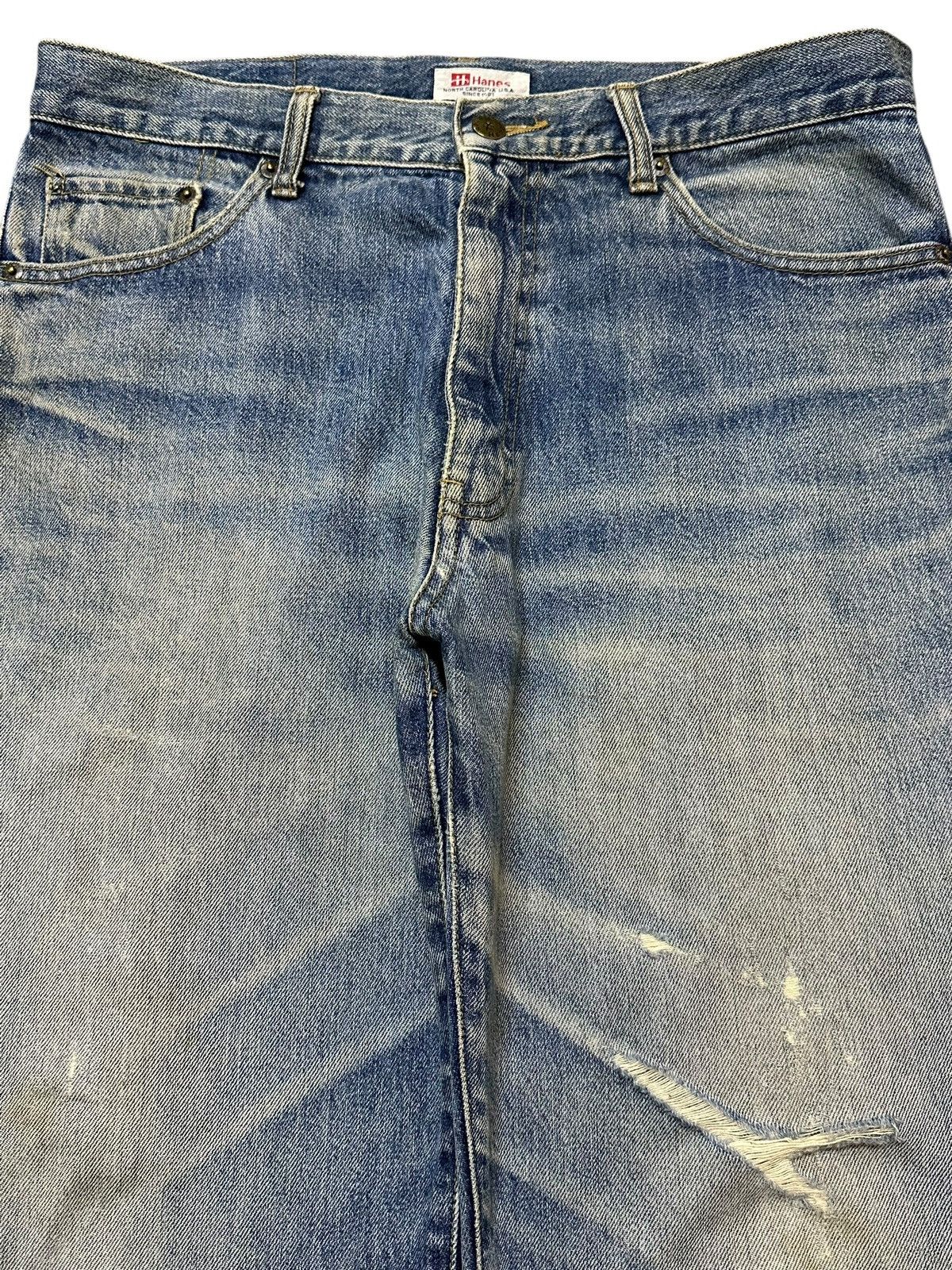 Hanes Vintage Hanes Mud Wash Faded Style Distress Baggy Jeans Size US 33 - 3 Thumbnail