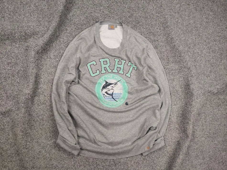 Carhartt Vintage Carhartt Camp Detroit Fish Logo Gray Sweatshirt Size US M / EU 48-50 / 2 - 1 Thumbnail