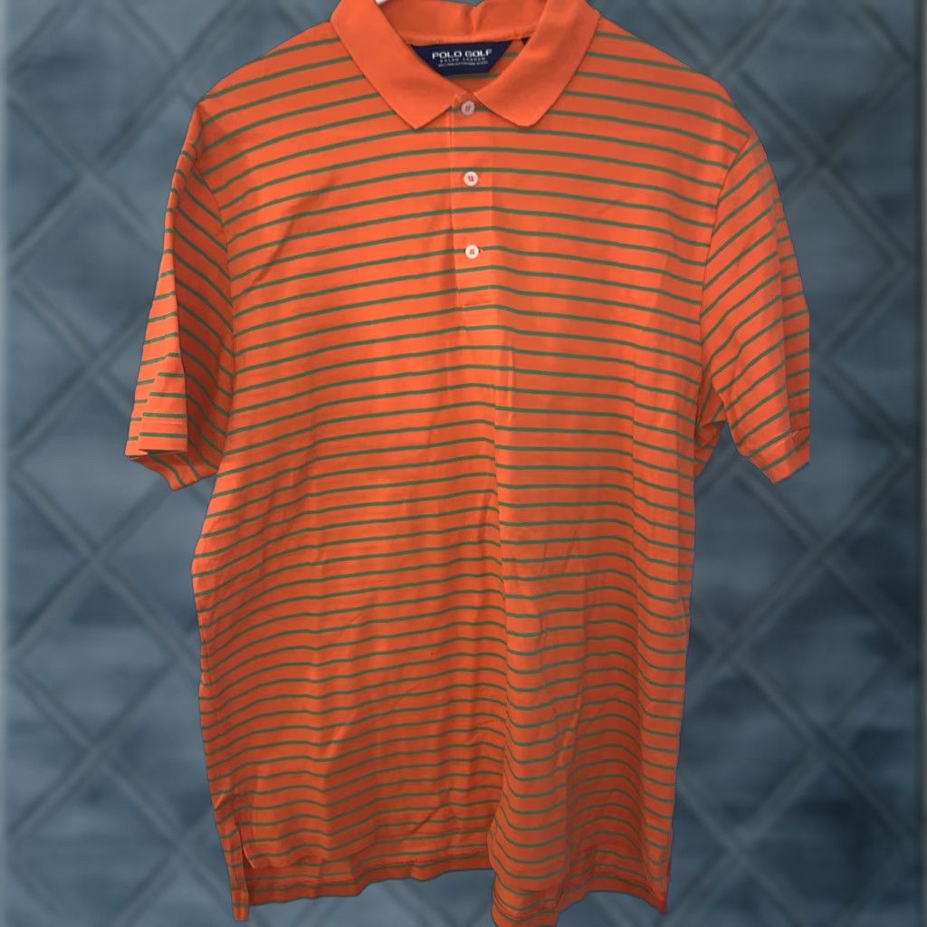 Ralph Lauren Polo Golf Ralph Lauren Polo Orange Striped Short Sleeve Cotton L Mens Shirt - Regular Fit, Embroidered Logo, Collared, 100% Pima Cotton Size US L / EU 52-54 / 3 - 1 Thumbnail