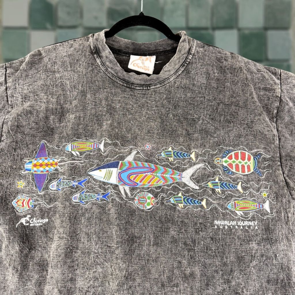 Vintage Vintage Churinga Shirt Medium Gray Tie Dye Fish Print Knit Tee Mens Size US M / EU 48-50 / 2 - 1 Thumbnail