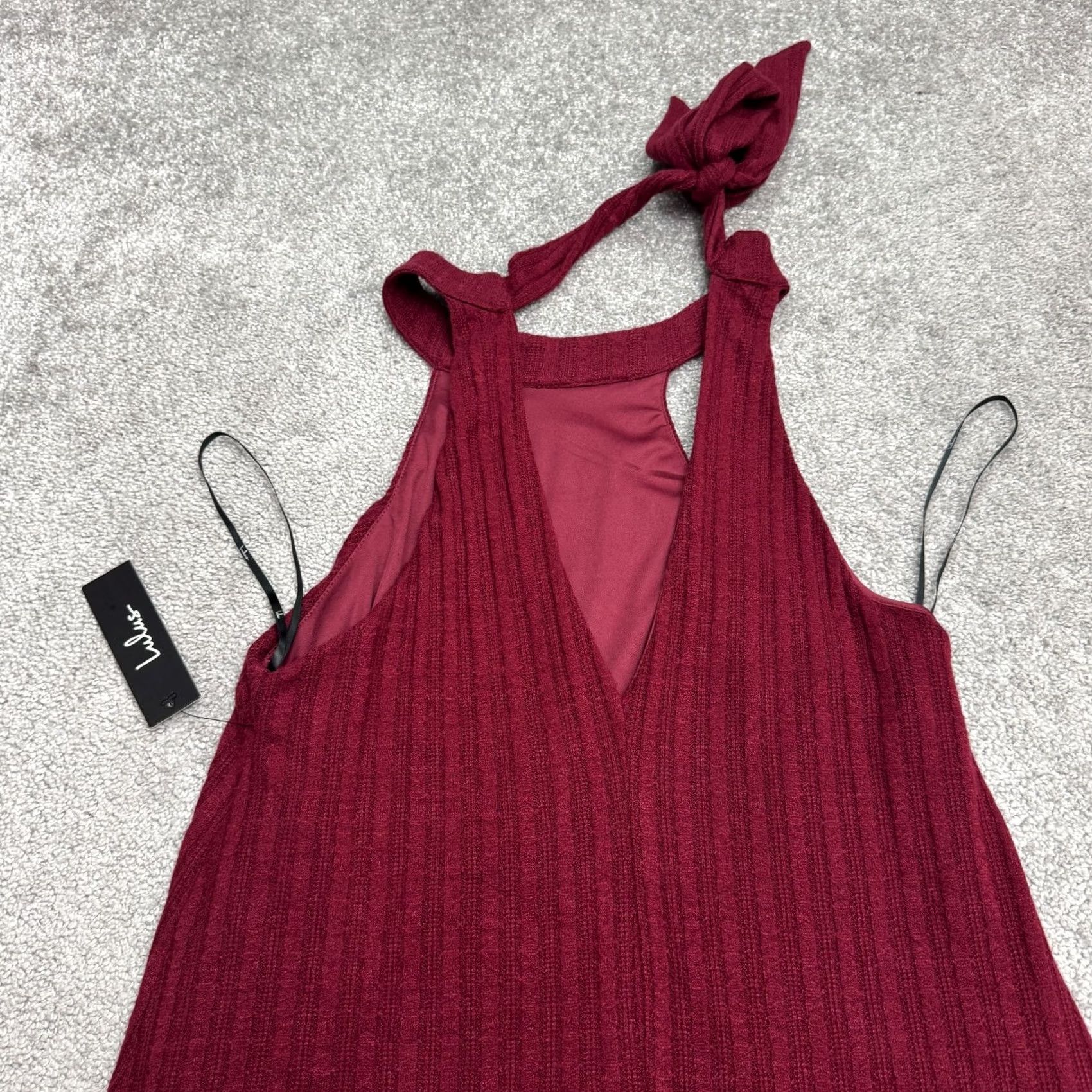 Lulus Lulus Burgundy Ribbed Knit Halter A-Line Mini Dress NWT Womens Small Tie Back Size S / US 4 / IT 40 - 7 Thumbnail