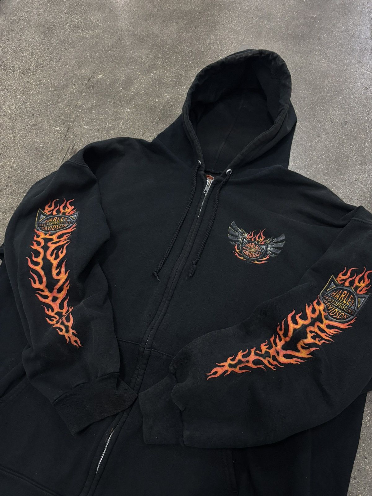 Harley Davidson 90s Vintage Harley Davidson Fire Sleeve Zip Up Hoodie Size US L / EU 52-54 / 3 - 4 Thumbnail