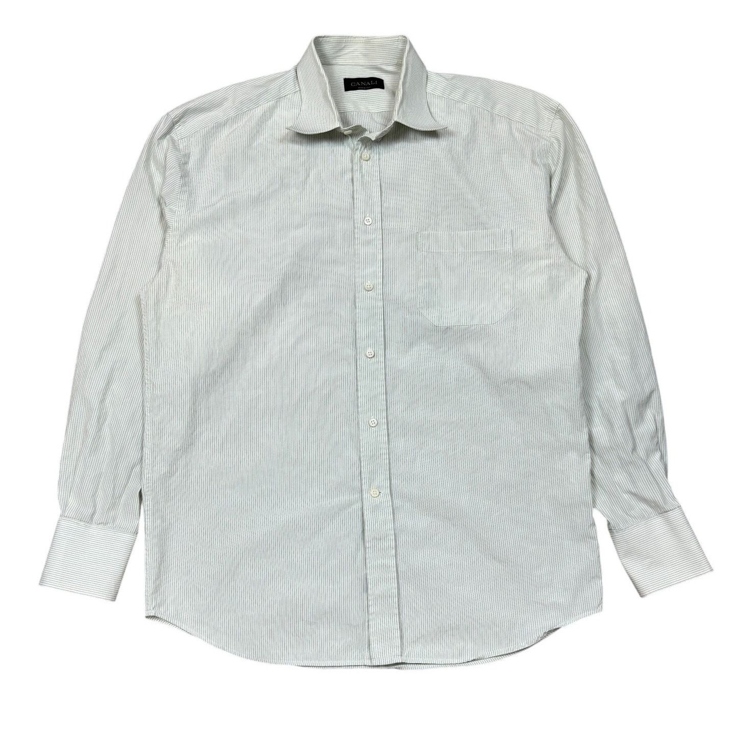Canali Canali Made in Italy Green Striped Dress Shirt Men's 42 16.5 Size US L / EU 52-54 / 3 - 1 Thumbnail