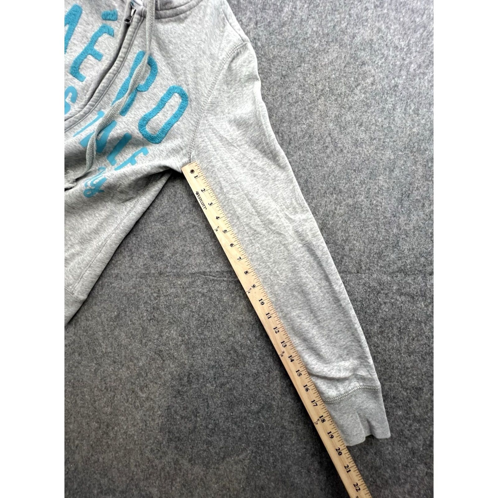Vintage Y2K Aeropostale Zip Up Hoodie Gray Teal Embroidered Stitched On Women's Size L Size L / US 10 / IT 46 - 4 Thumbnail