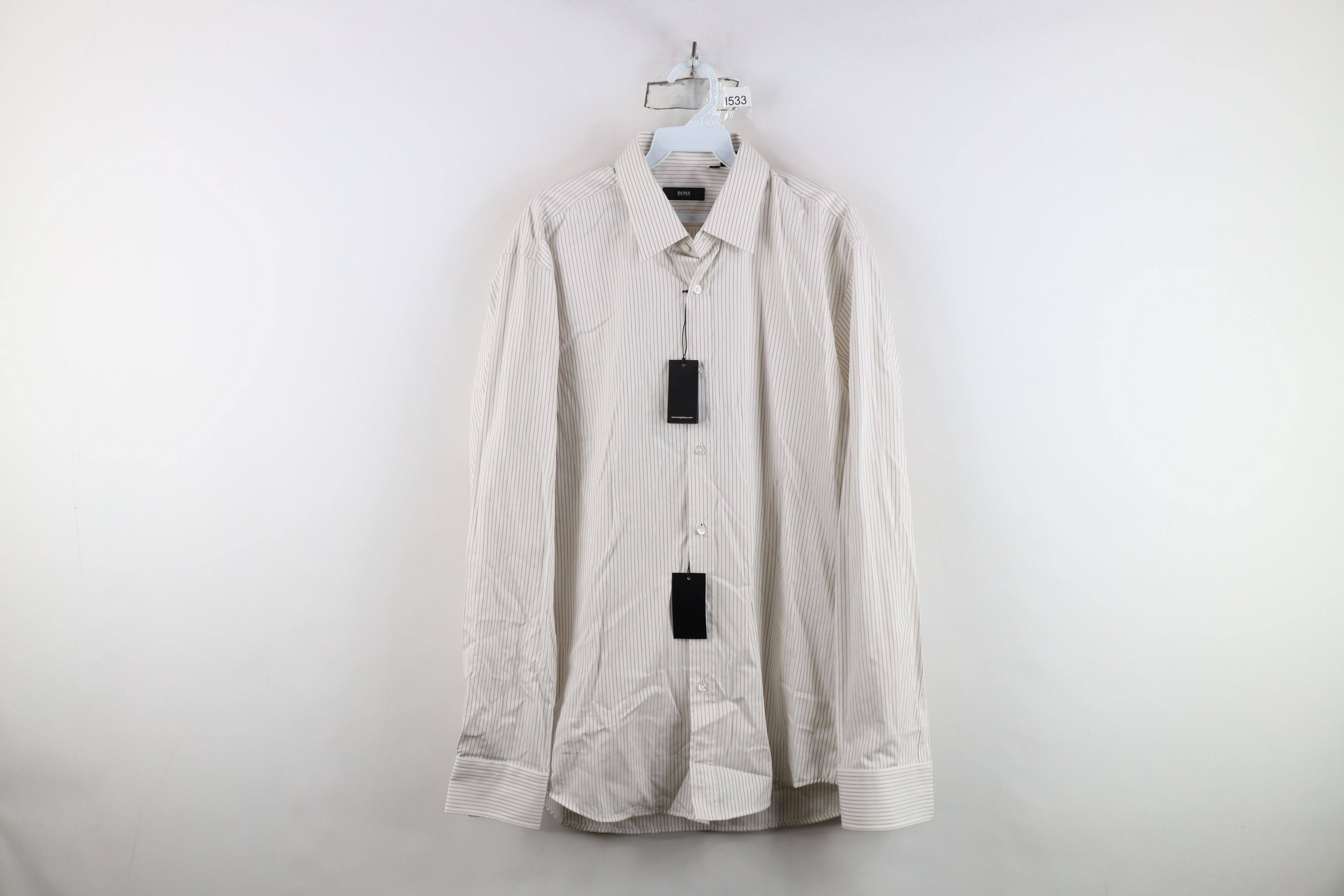 Hugo Boss New Hugo Boss Pinstriped Collared Button Shirt White Gray Size US M / EU 48-50 / 2 - 1 Thumbnail