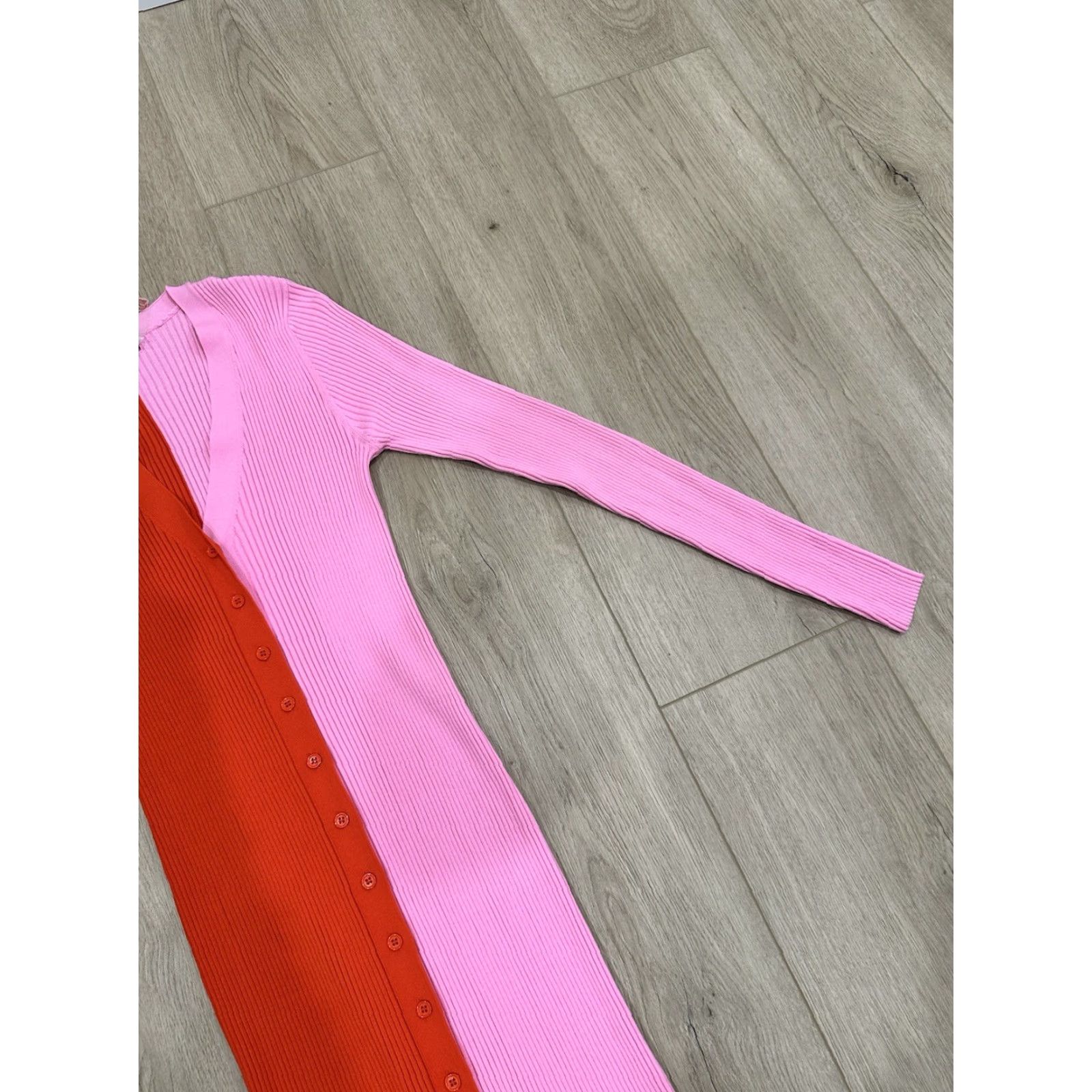 Staud STAUD Shoko Colorblock Sweater Dress Women L Red/Pink Midi V-Neck Long Sleeve Bodycon NWT Size L / US 10 / IT 46 - 4 Thumbnail