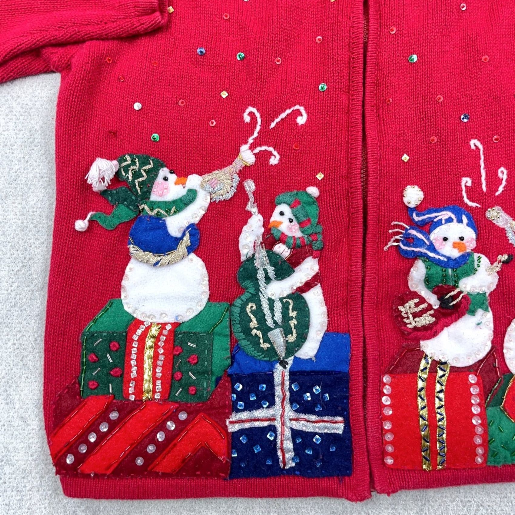 Vintage VINTAGE Heirloom Collectibles Sweater Womens L Red Christmas Women Full Zip Cardigan Size L / US 10 / IT 46 - 3 Thumbnail