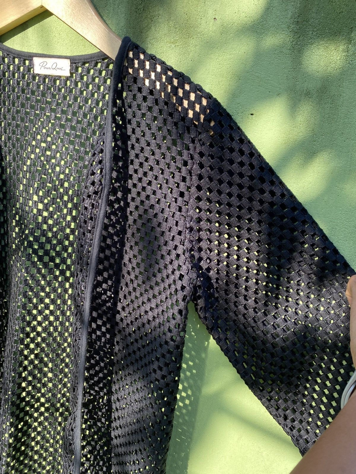 Japanese Brand Pour Quoi Sheer Black Mesh Cardigan Open Weave Layering Top Size US L / EU 52-54 / 3 - 4 Thumbnail