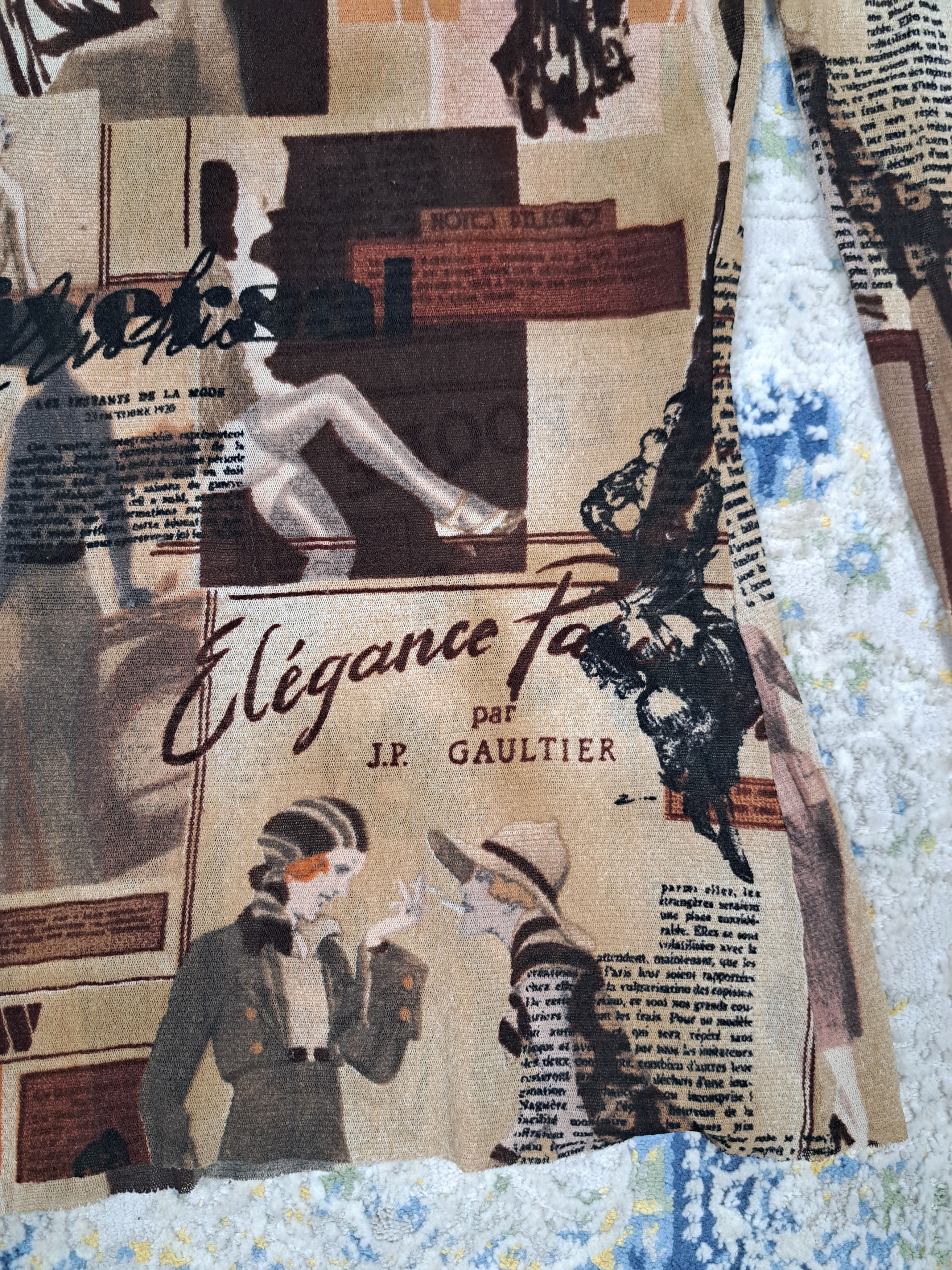 Jean Paul Gaultier SS 1996 JPG Belle Epoque Gazette Mesh Top Longsleeve Size S / US 4 / IT 40 - 15 Thumbnail