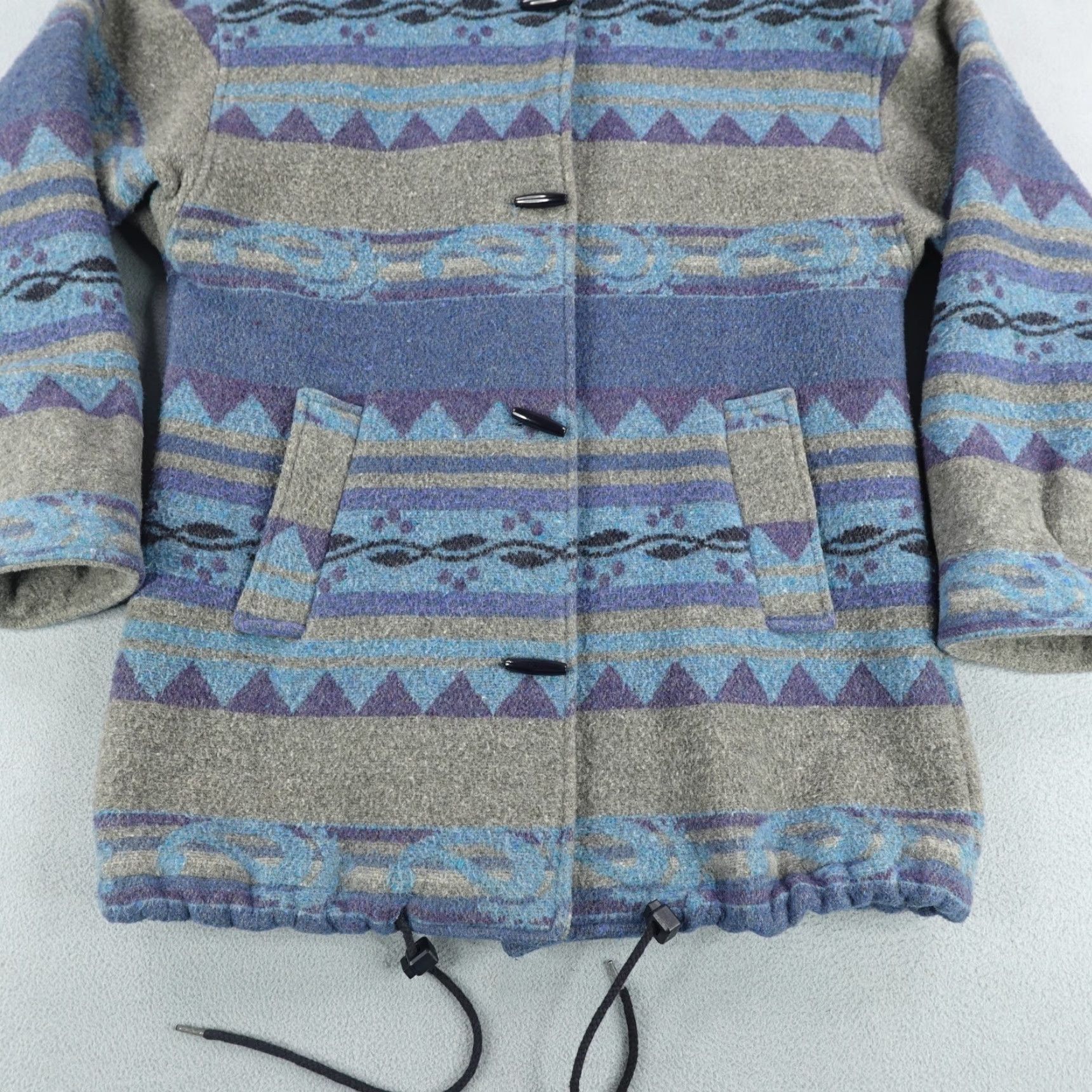 Vintage VINTAGE Braetan Jacket Womens Small Blue Toggle Southwest Aztec Wood Blend Coat Jacket Size S / US 4 / IT 40 - 3 Thumbnail